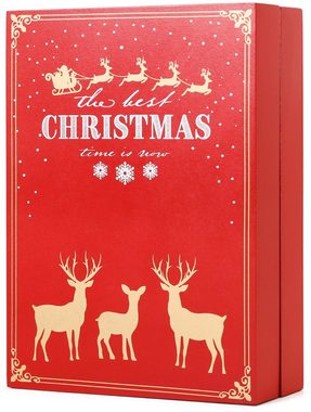 BRUBAKER befüllbarer Adventskalender Weihnachtskalender zum Befüllen - Weihnachtsbuch Rot Wiederverwendbar (1-tlg), Kalender Weihnachten mit 24 Türchen 21 x 9 x 30 cm