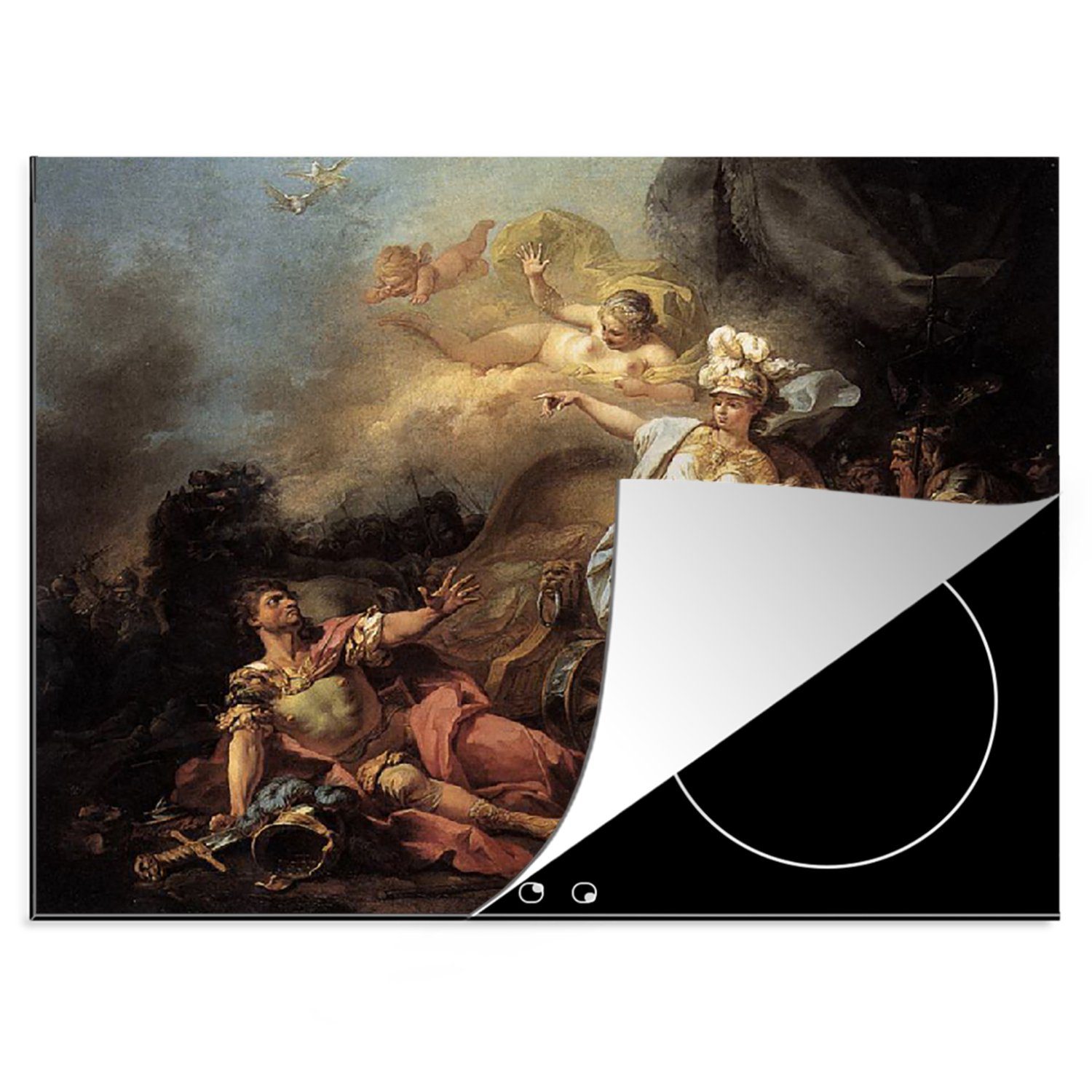 MuchoWow Herdblende-/Abdeckplatte Kampf zwischen Ares und Athene - Gemälde von Jacques-Louis David, Vinyl, (1 tlg), 70x52 cm, Mobile Arbeitsfläche nutzbar, Ceranfeldabdeckung