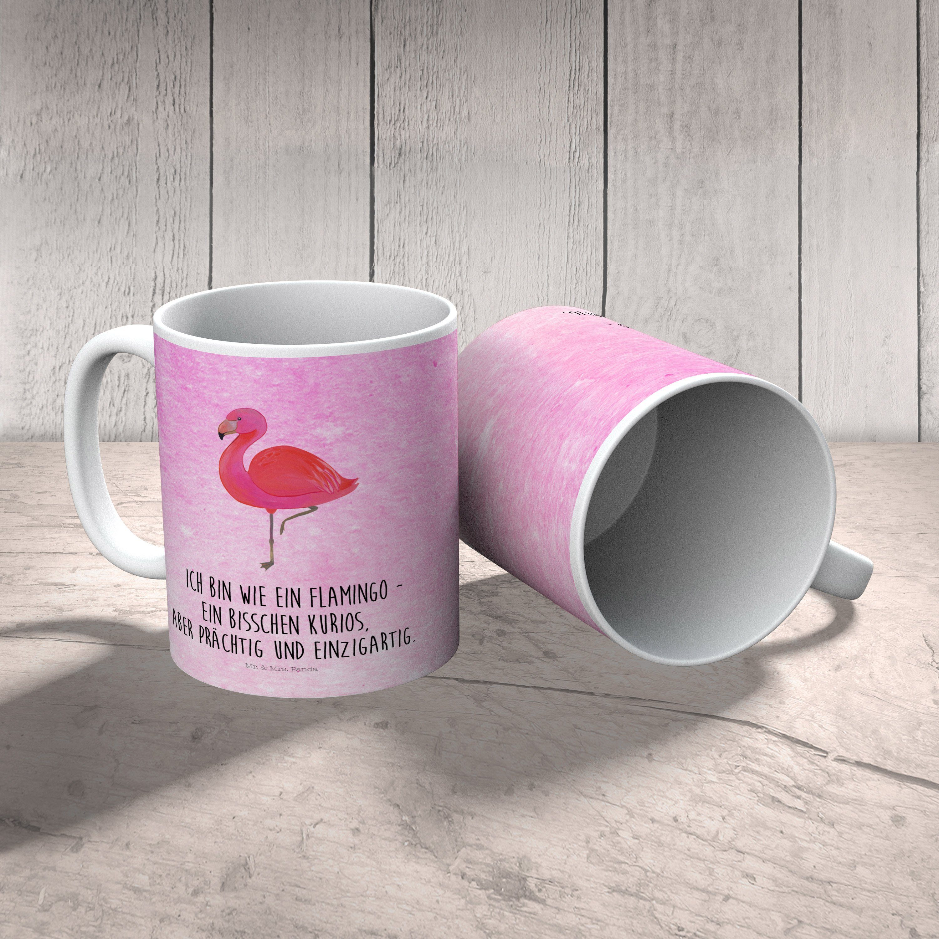 & Geschenk, Mrs. Kunststoff Aquarell - Panda classic Flamingo Kinderbecher Mr. Kunststoffgeschirr, Pink - einz,