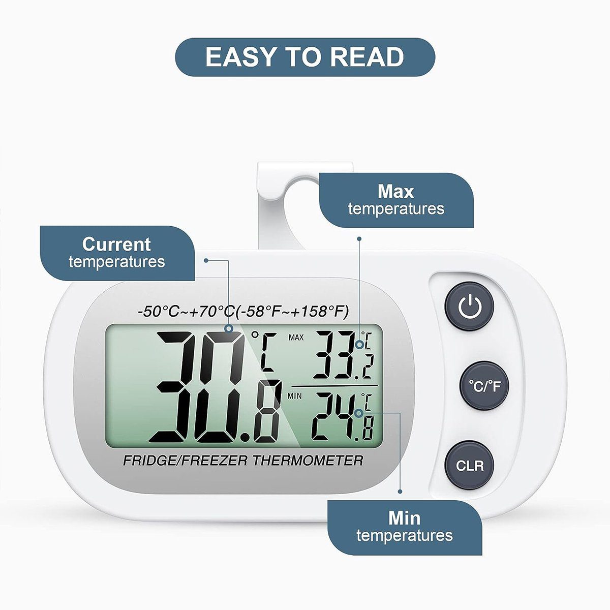 autolock Kühlschrankthermometer Kühlschrank Thermometer Digitales Gefrierschrank Thermometer, Innenthermometer mit Magnetisch für Zuhause Restaurants