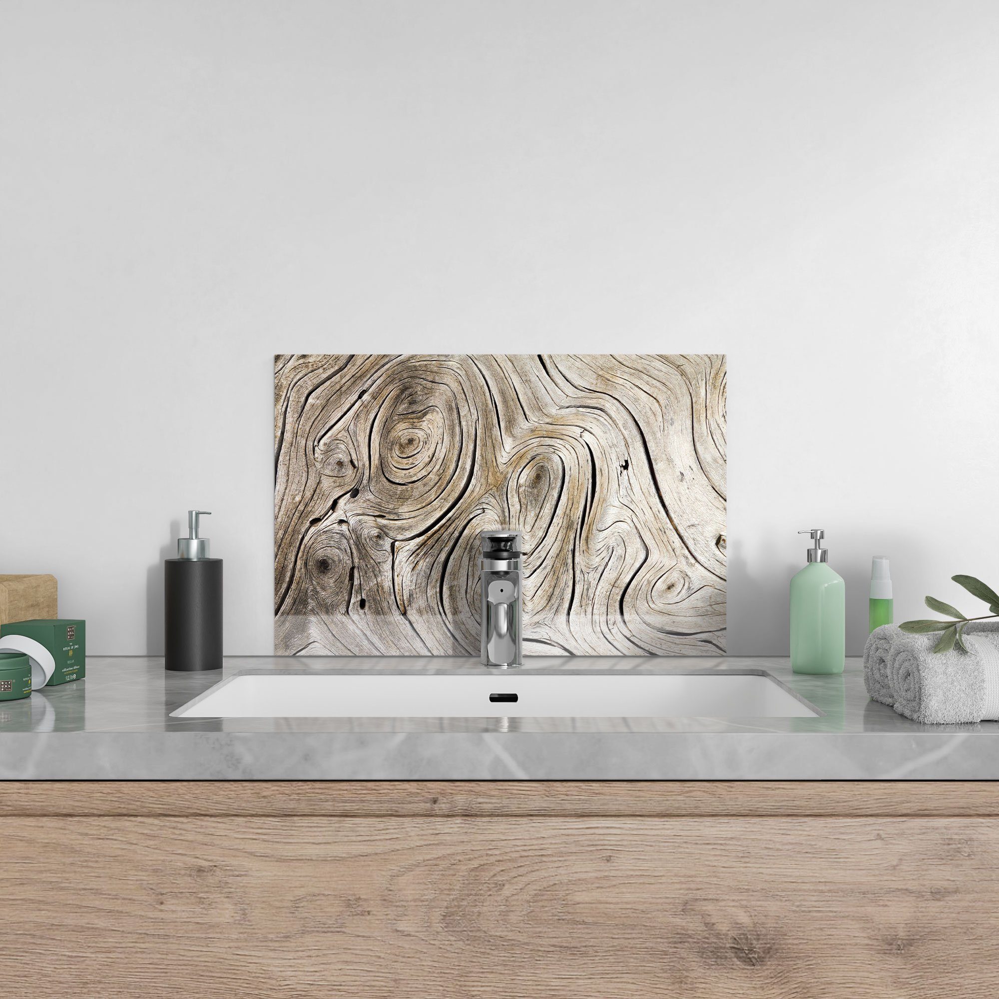 DEQORI Küchenrückwand 'Verwittertes Holz', Glas Herdblende Spritzschutz Badrückwand