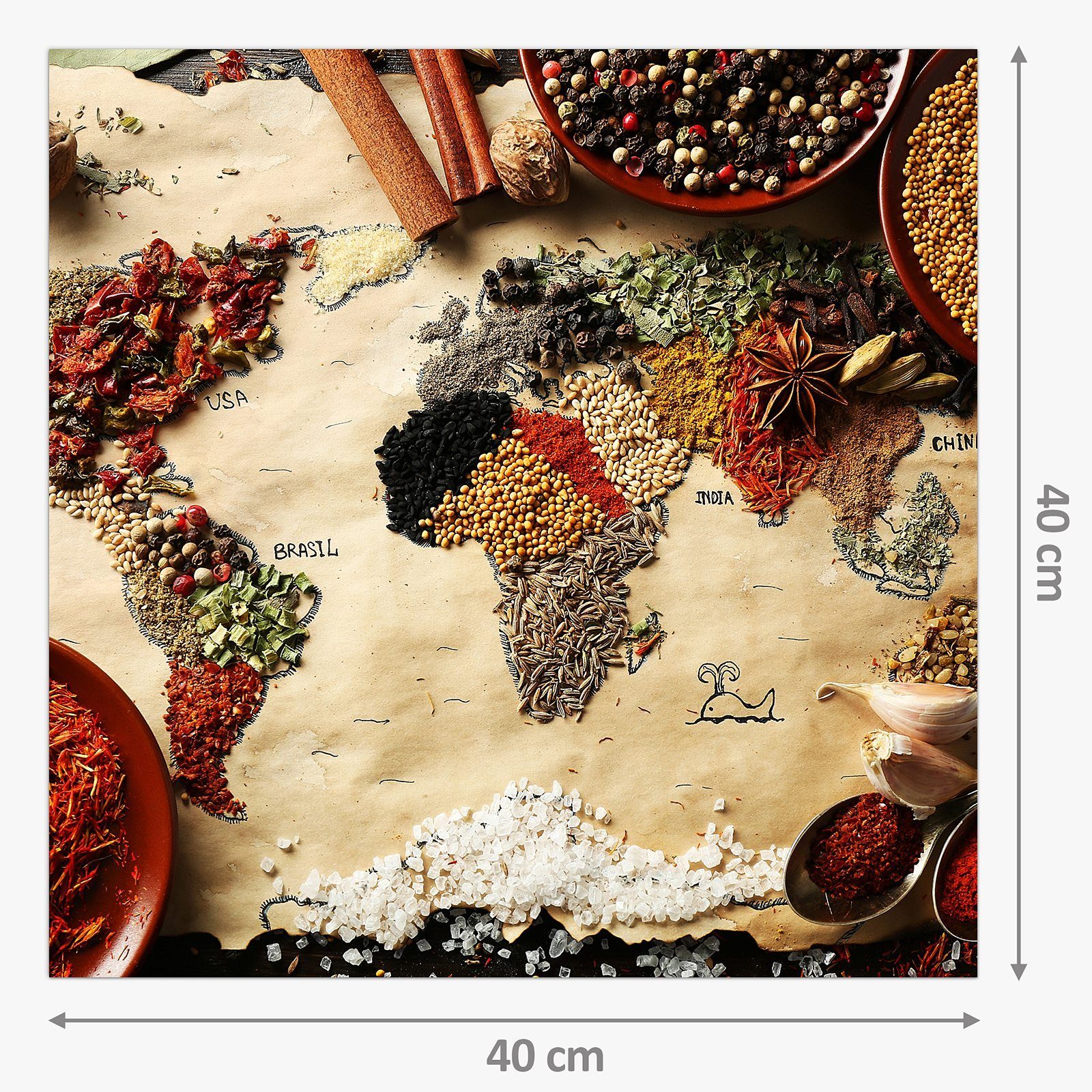 Gewürzen aus Weltkarte Küchenrückwand Primedeco Glas Spritzschutz