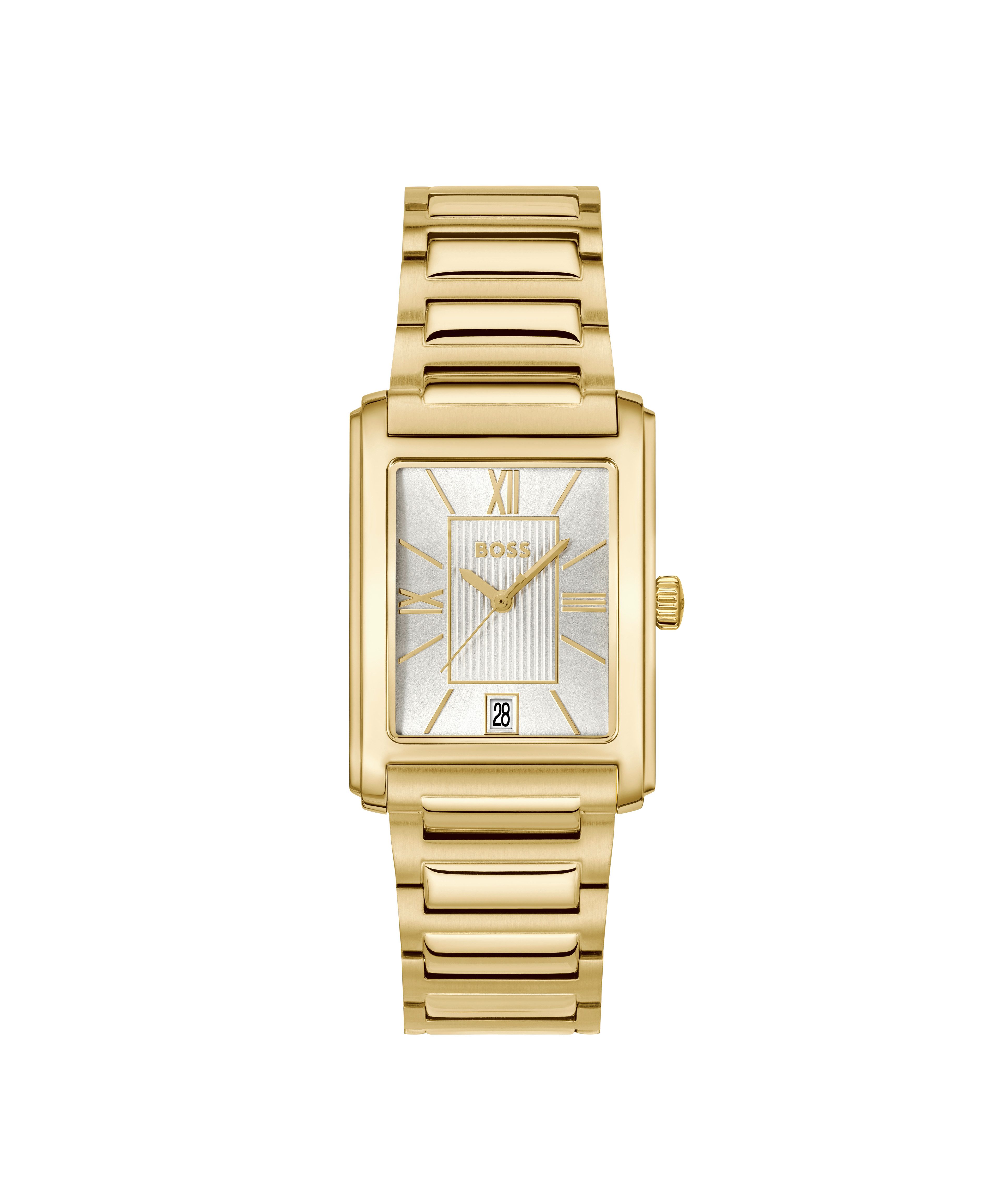 BOSS Quarzuhr PRINCIPLE DRESS 1514280, Armbanduhr, Damenuhr, Herrenuhr, Edelstahlarmband, analog, Tag