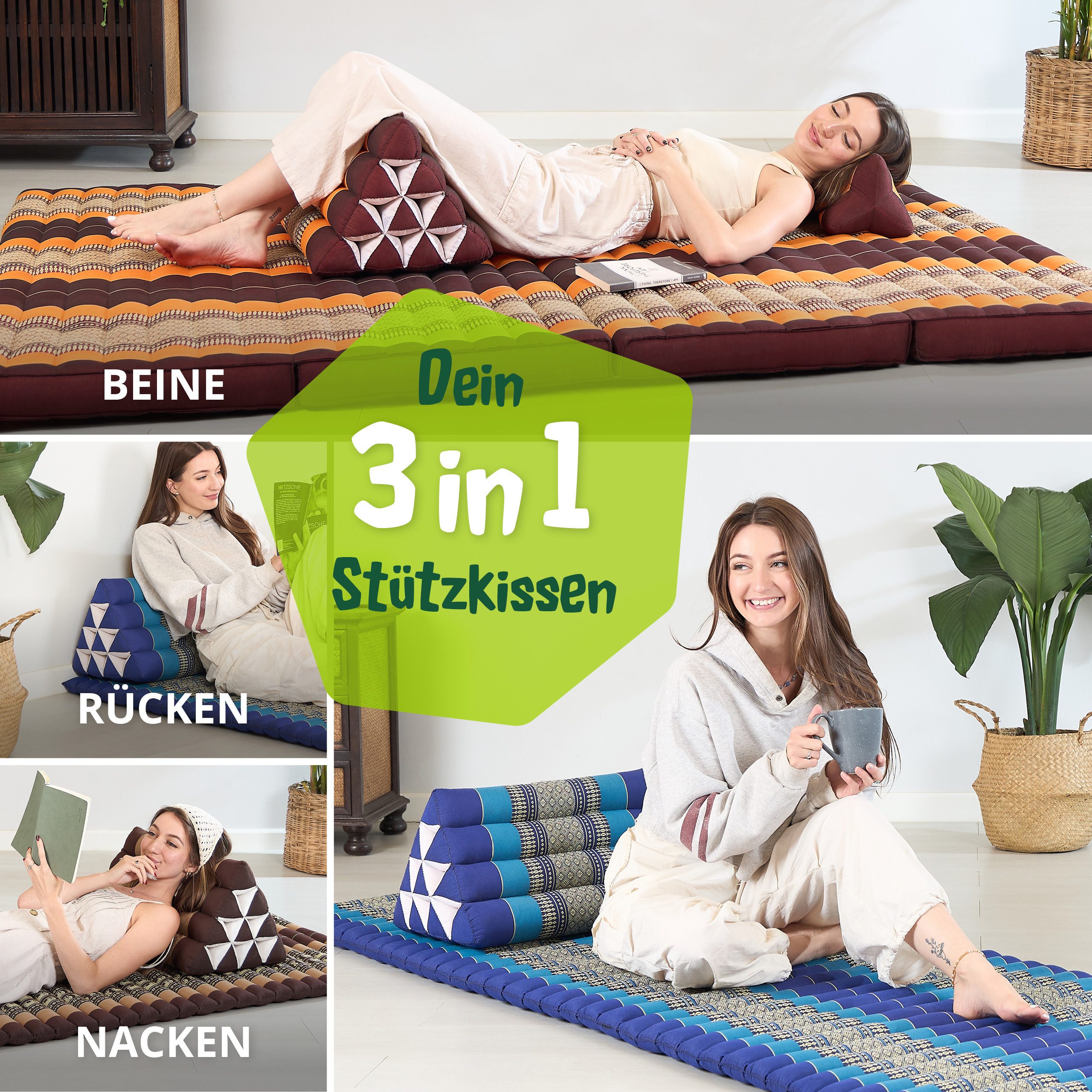 livasia Keilkissen Dreieckskissen (Classic) - 30x50x30cm, Kapok, vegan, handgefertigt