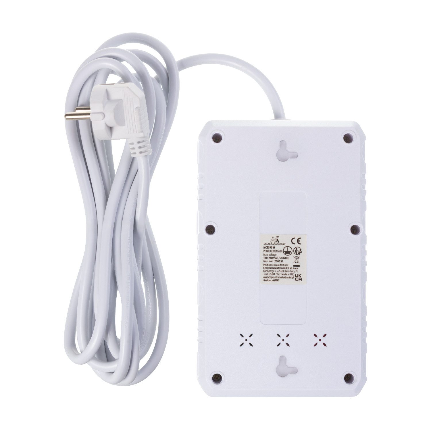 Maclean 4 Steckdosen 2500W 3xUSB Mehrfachsteckdose 4-fach (Kabellänge 3 m), 110-240V AC 50/60Hz, 2.1A – Bild 3 von 5