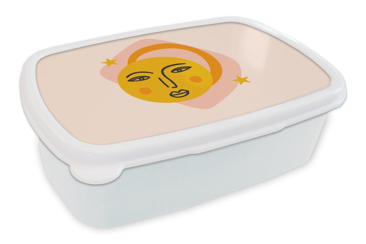 MuchoWow Lunchbox Gesicht - Sommer Brotdose, Rosa, Mädchen für (2-tlg), und und Kunststoff, für weiß Erwachsene, Kinder Brotbox Jungs 