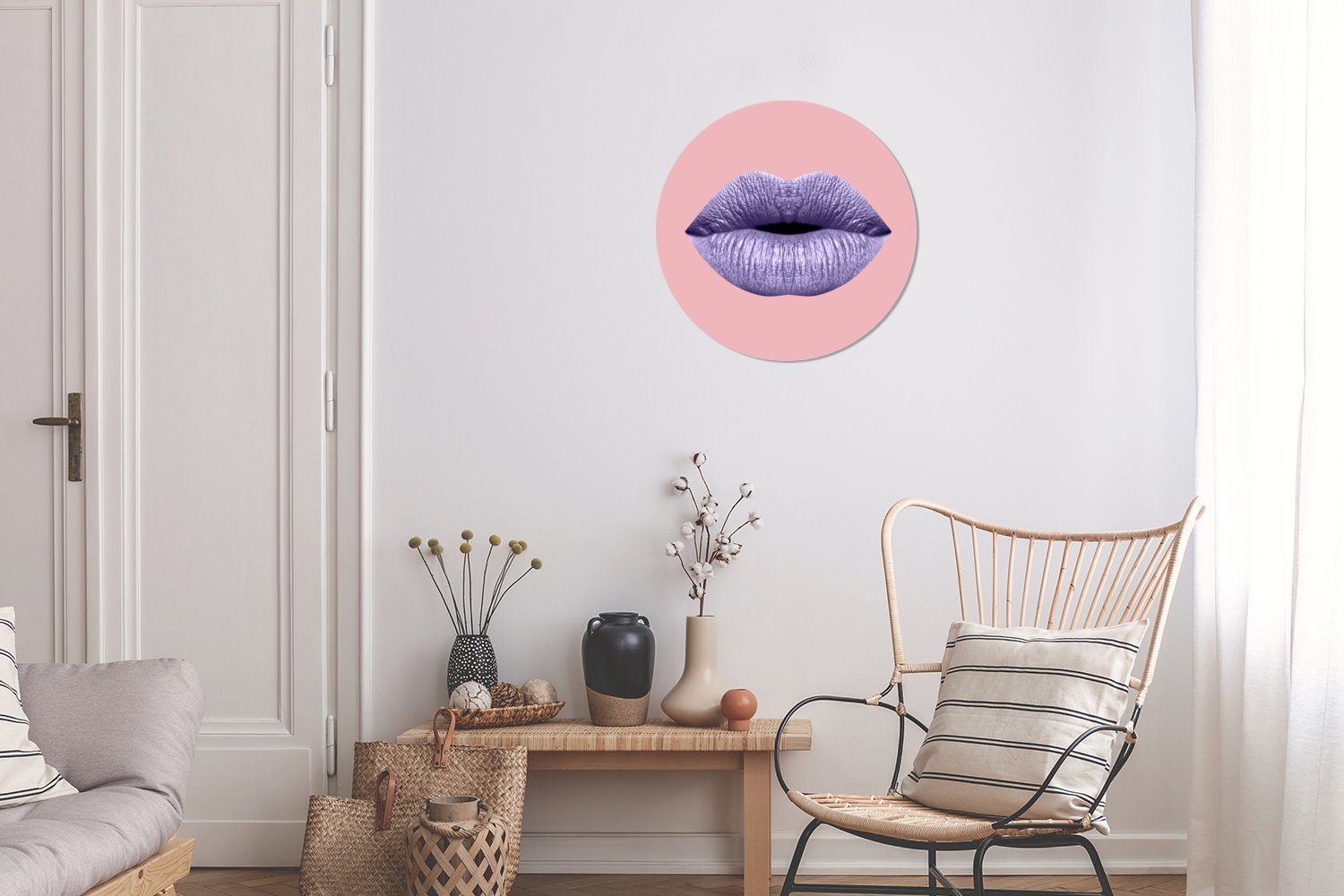 MuchoWow Rund, - (1 für Rosa St), Wandsticker Wohnzimmer - Tapetenkreis Lippen Tapetenaufkleber, Kinderzimmer, Pastell