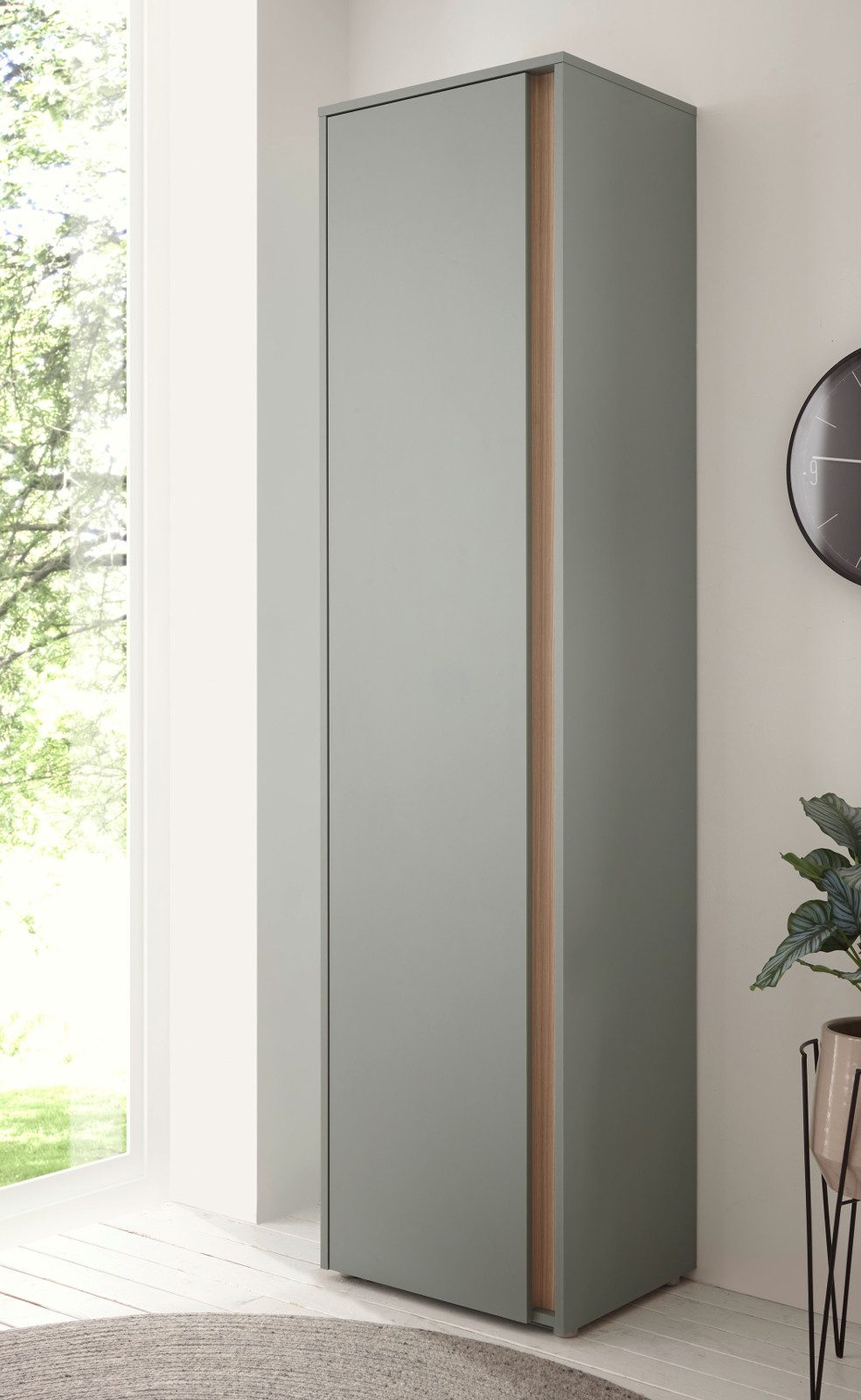 Furn.Design Schuhschrank Center (Großer Flurschrank in Salbei Grün mit Eiche, 50 x 200 cm) mit 10 Fächern
