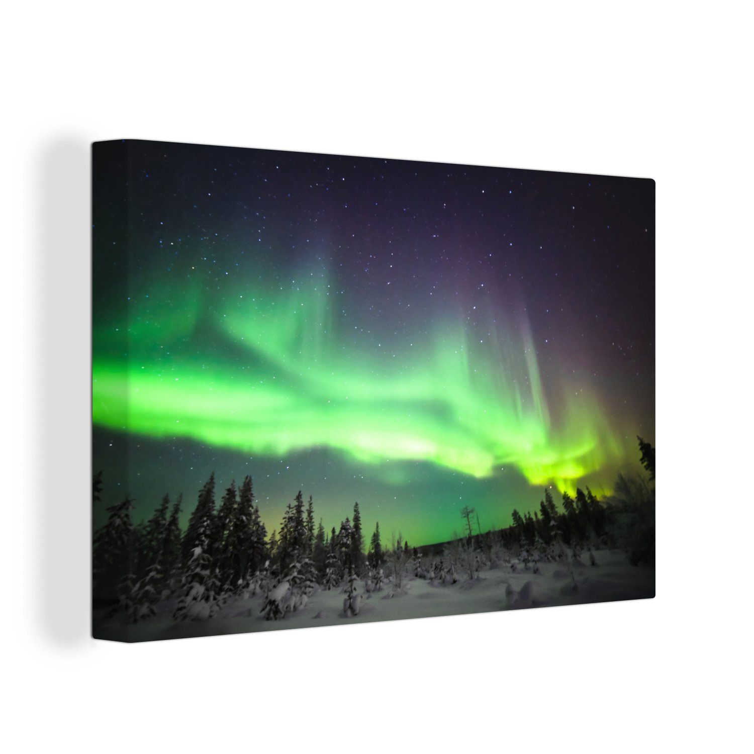 OneMillionCanvasses® Leinwandbild Das Nordlicht über einer skandinavischen Landschaft, (1 St), Wandbild Leinwandbilder, Aufhängefertig, Wanddeko, 30x20 cm