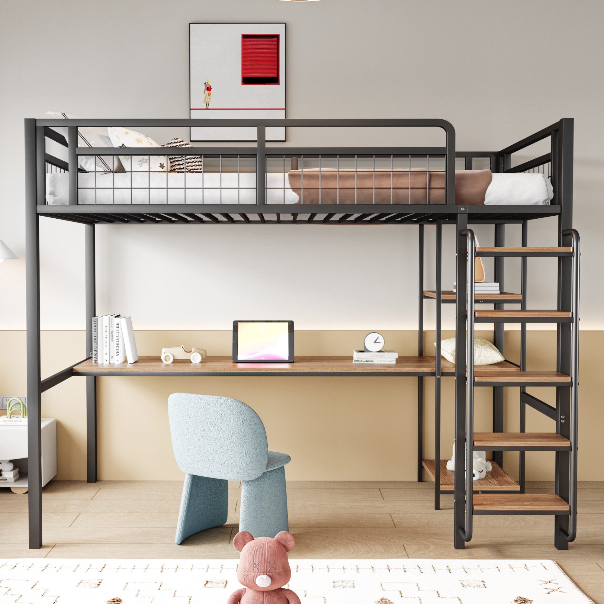 Merax Hochbett (1-St., Metallbett Einzelbett für günstig online kaufen
