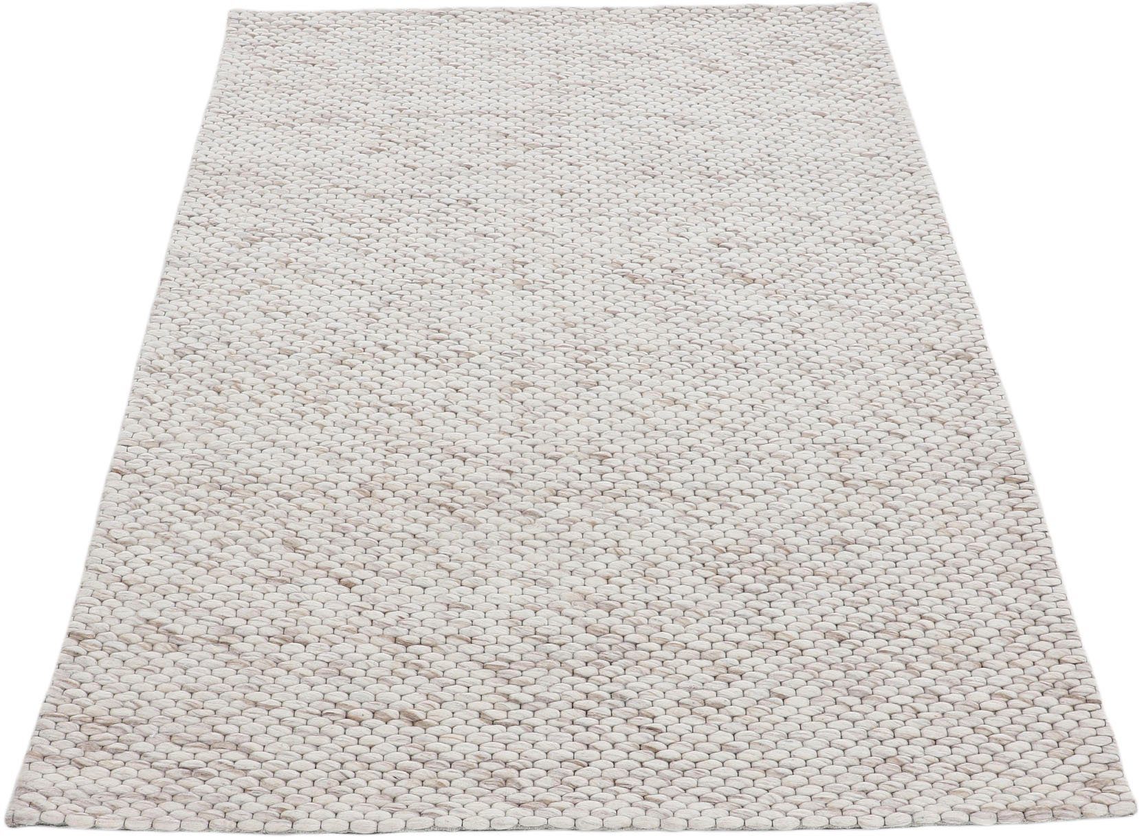 Wollteppich Sina, carpetfine, rechteckig, Höhe: 14 mm, grobe Struktur, reine  Wolle, Wohnzimmer, auch als Läufer und in rund, idealer Teppich für  Wohnzimmer, Schlafzimmer, Esszimmer, Flure und Kinderzimmer