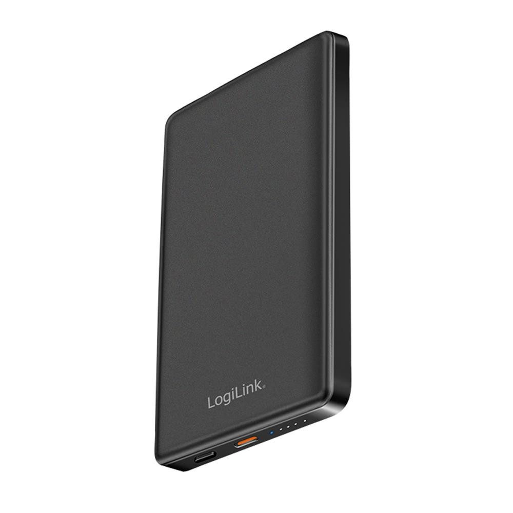 LogiLink PA0352 Magnetische Powerbank 5000 mAh, Magnet-Akku, USB-C PD, 15-W-Wireless, Slim-Design, Alltag