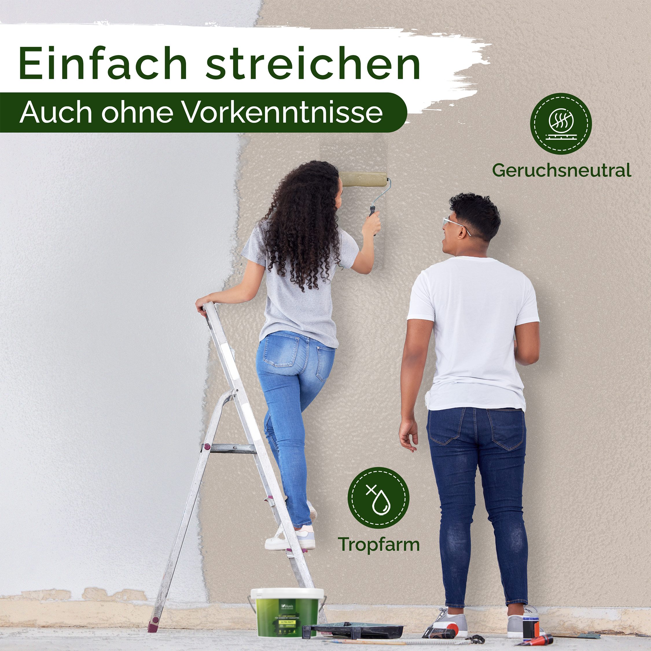 Veluxis Wandfarbe Veluxis® Wandfarbe Universal, Deckkraft-Klasse 1, Streifenfrei, tropfarm & VOC-frei