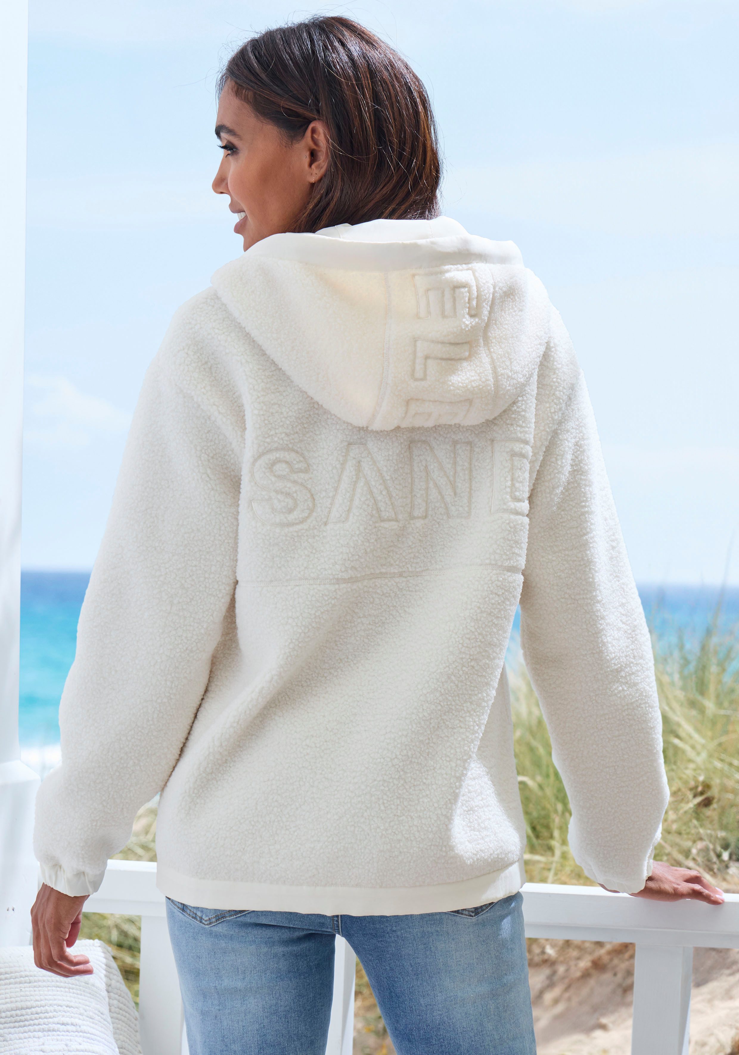 Elbsand Fleecejacke Übergangsjacke aus Teddy-Fleece mit verstellbarer Kapuze