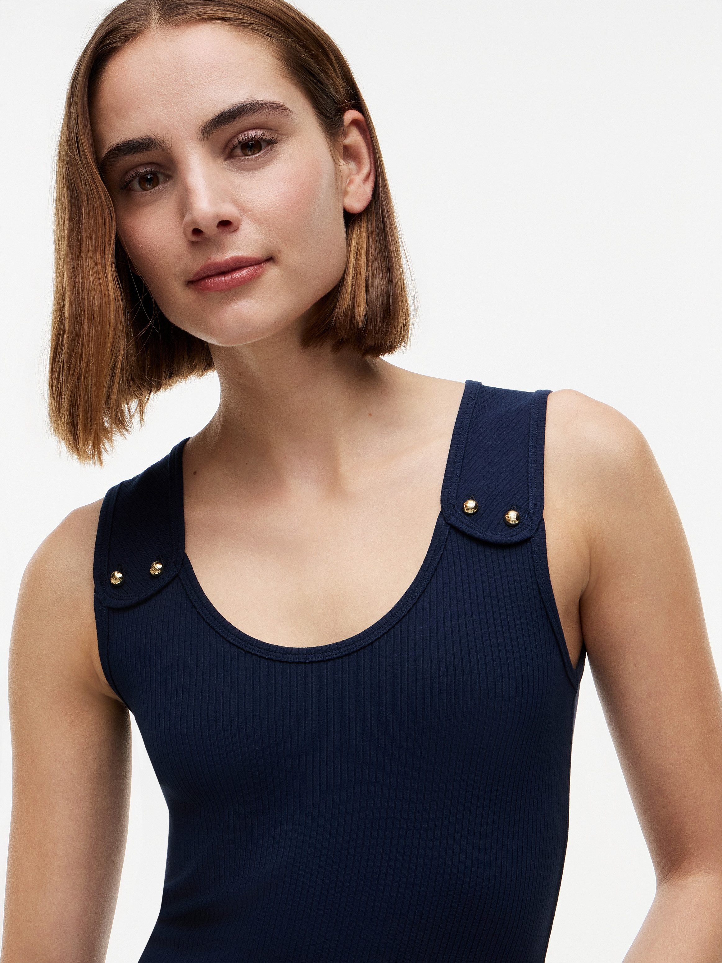 Tommy Hilfiger Tanktop GOLD BUTTON U-NK TANK Viskosemischung, goldfarbene Knöpfe – Bild 3 von 5