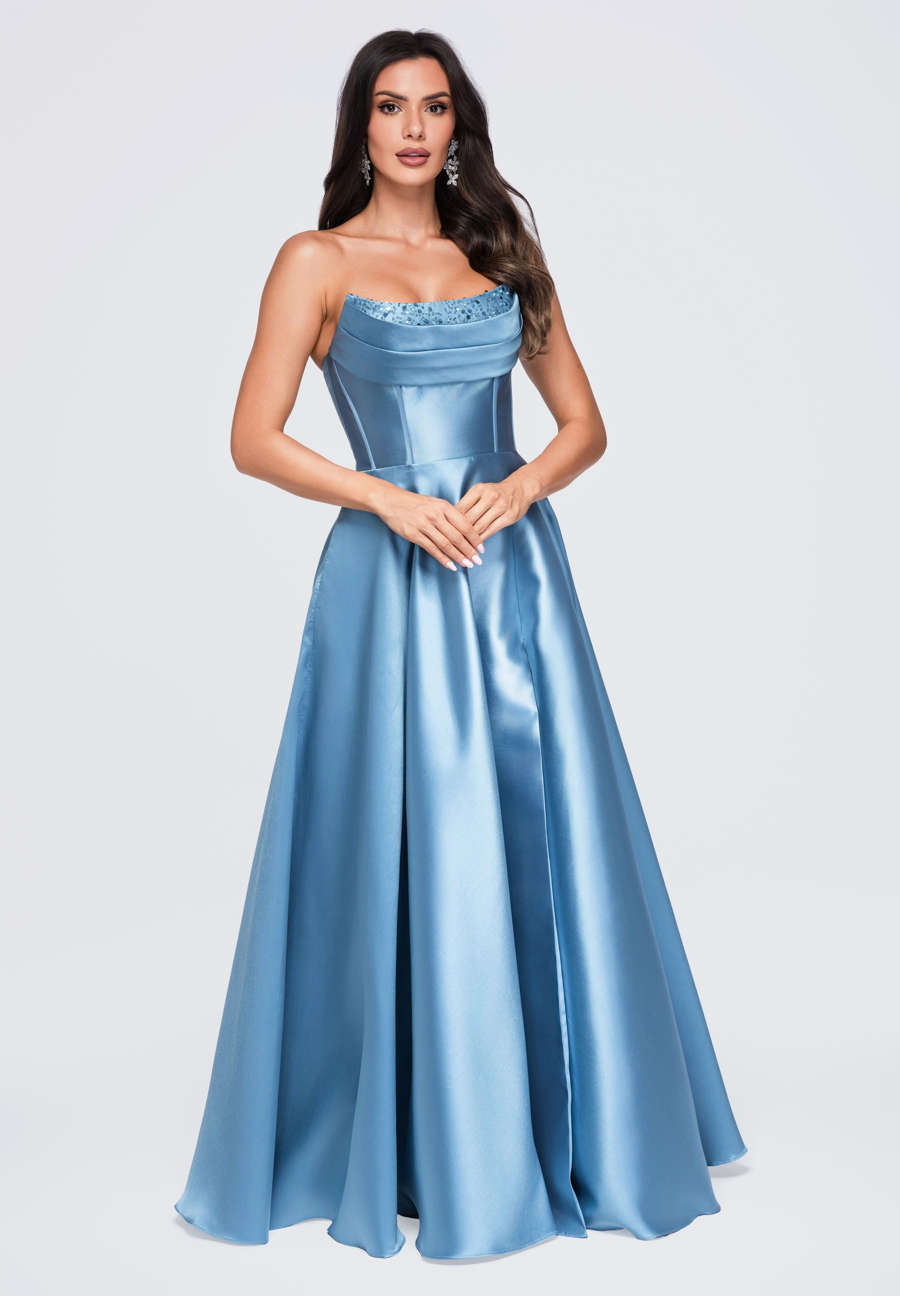 OMBRE Abendkleid Damen Abendkleid Maxi mit schwingendem Rock Blau L (kein Set, 1-tlg) in Unifarbe – Bild 3 von 5
