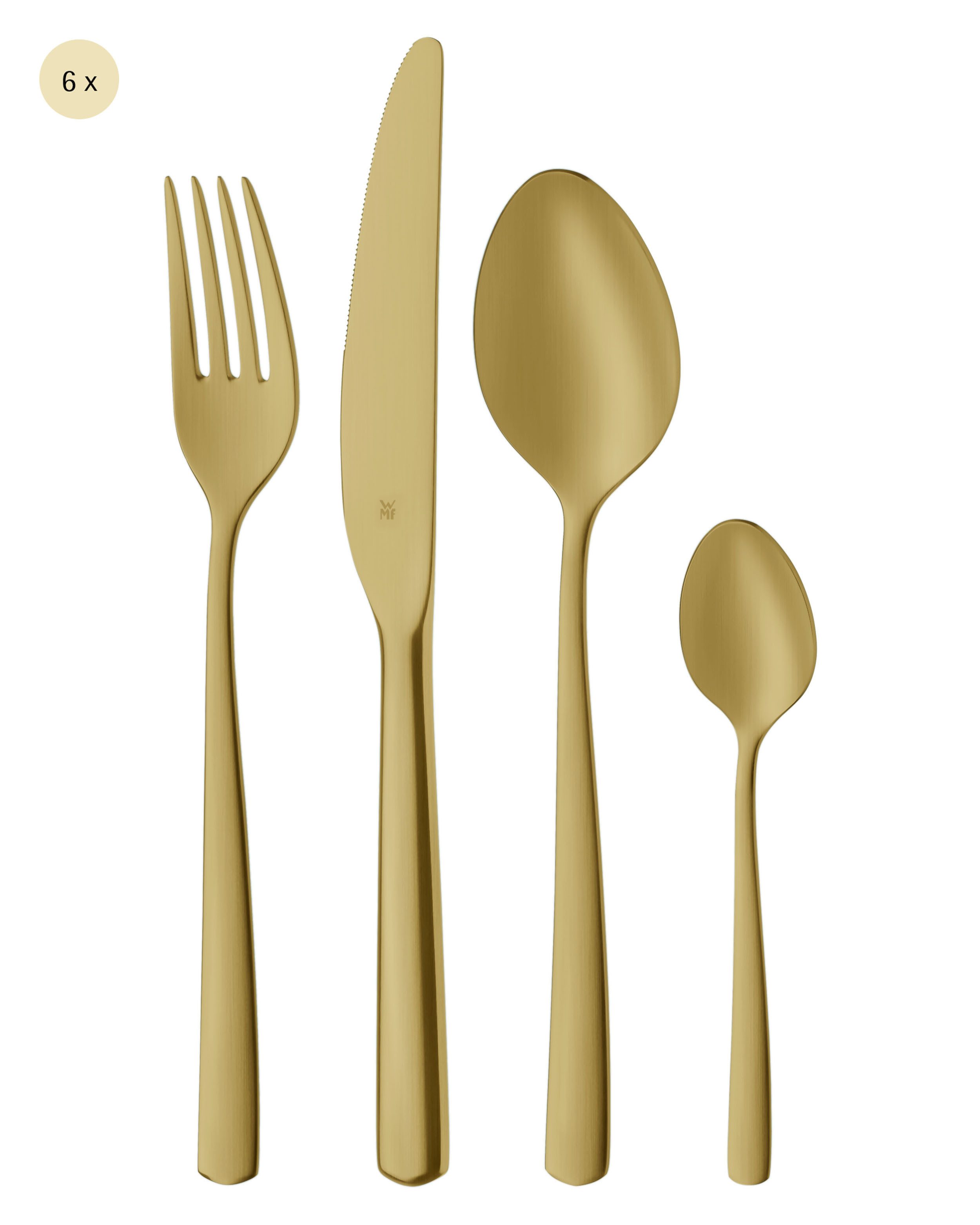 WMF Besteck-Set Boston in edler Optik, ergonomische Haptik, Messer mit Wellenschliff (24-tlg), 6 Personen, Cromargan® Edelstahl Rostfrei 18/10, optimale Schärfe, rostfrei, edel, hochwertiger Besteckkasten