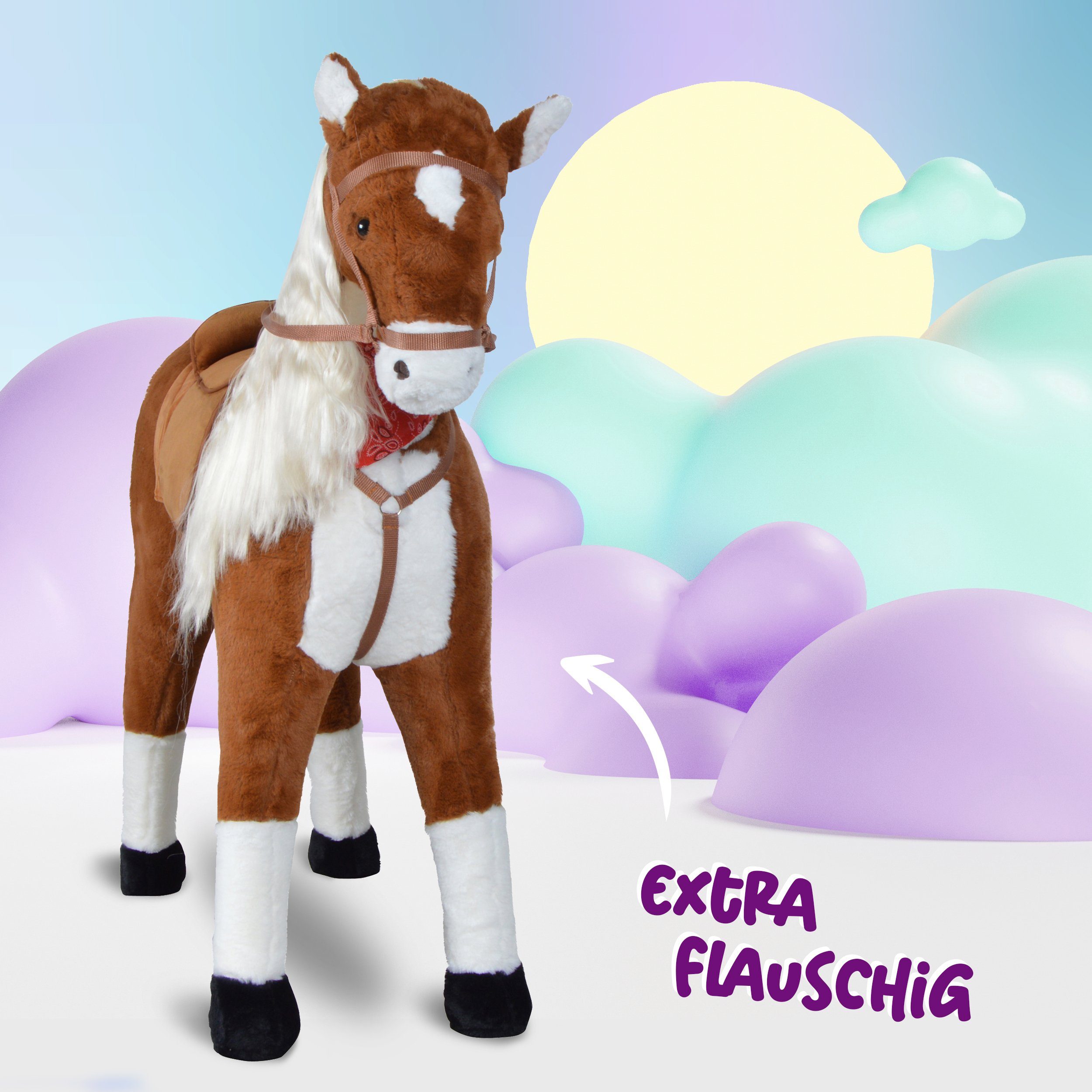 Pink Papaya Stehpferd Spielpferd für Kinder zum Reiten 105 cm, Pferd zum Reiten für Kinder