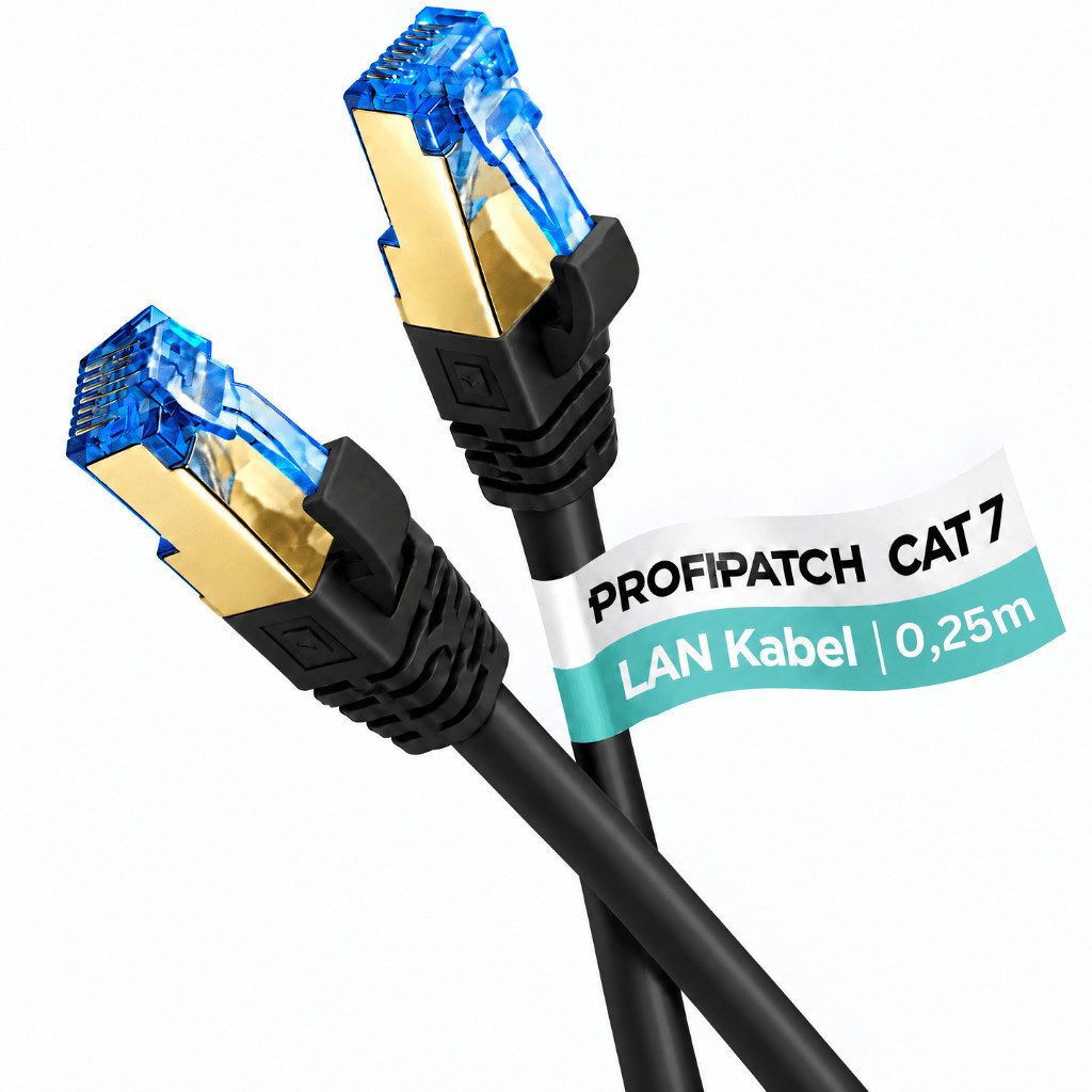 ProfiPatch CAT 7 Patchkabel Ethernet RJ45 Netzwerkkabel Rohkabel LAN-Kabel, RJ45, vergoldet, halogenfrei, schwarz von ProfiPatch