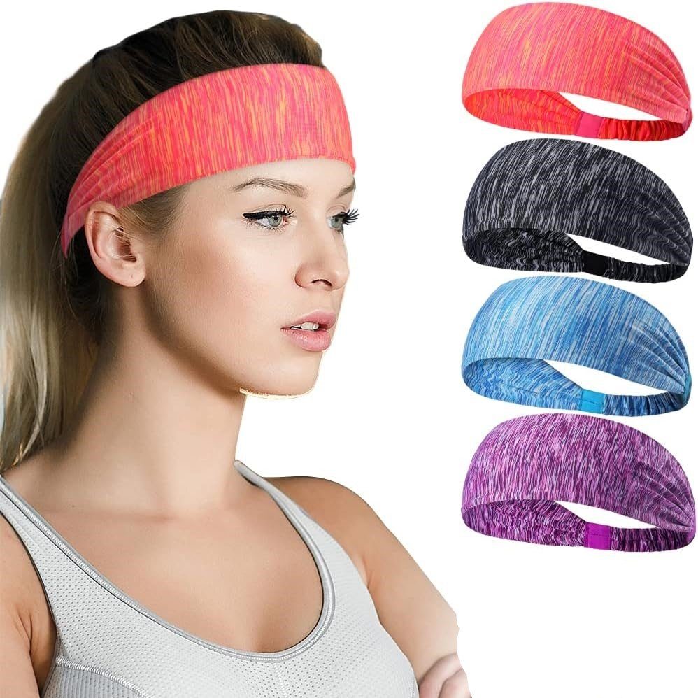 WaKuKa Haarband Sport-Stirnbänder im 4er-Pack, feuchtigkeitsableitend,Fitness, 4-tlg. wendbar