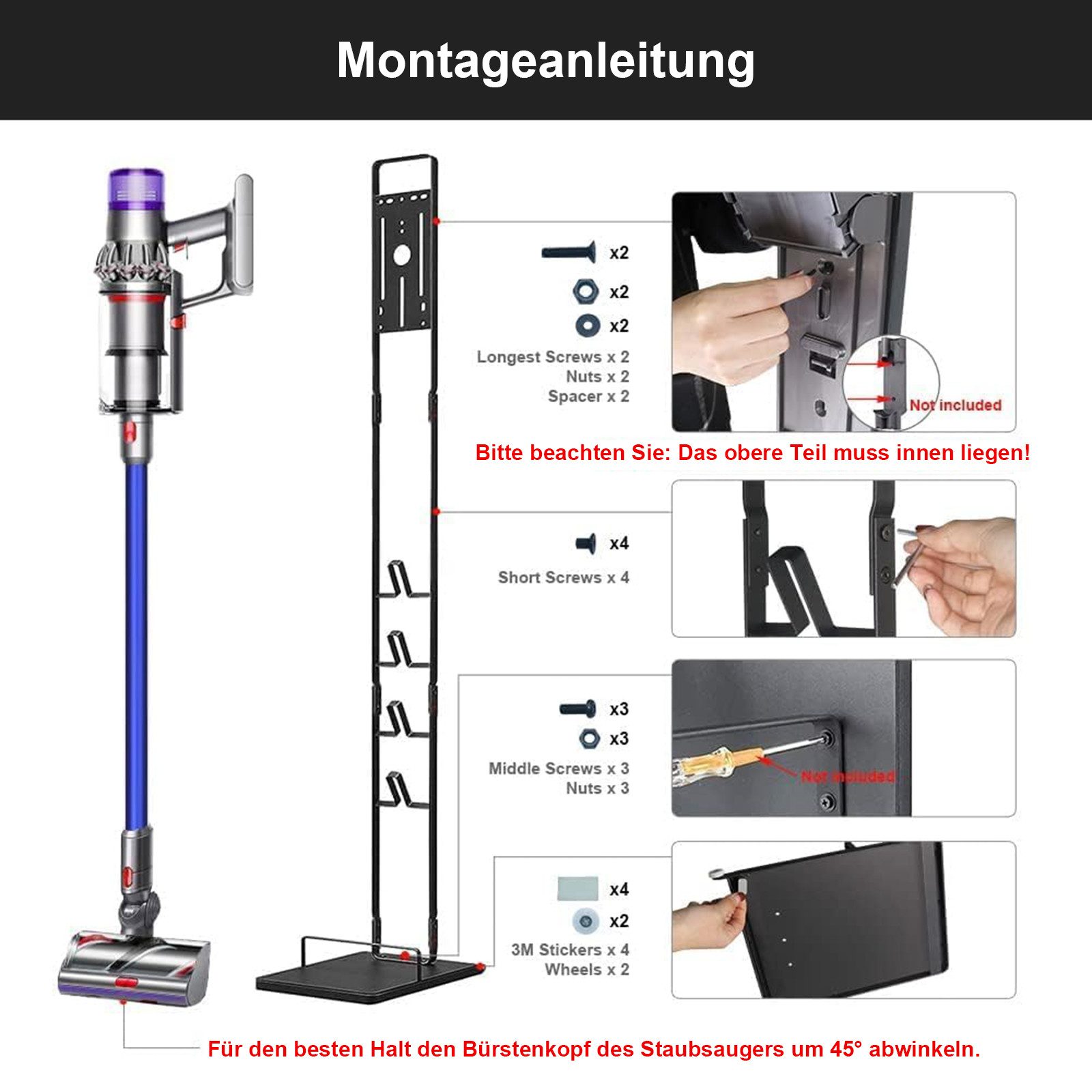 SURFOU Standhalterung Ständer Kompatibel für Dyson, mit Zubehörhalter und Rollen., (ohne Bohren, Organisieren Sie Staubsauger und Zubehör platzsparend) – Bild 5 von 5