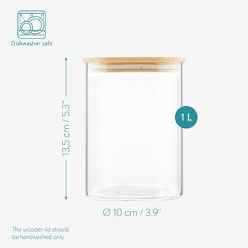 Navaris Lunchbox Behälter mit Deckel aus Bambus - Glas Vorratsdosen Set 3-teilig, Borosilikatglas, (3-tlg)