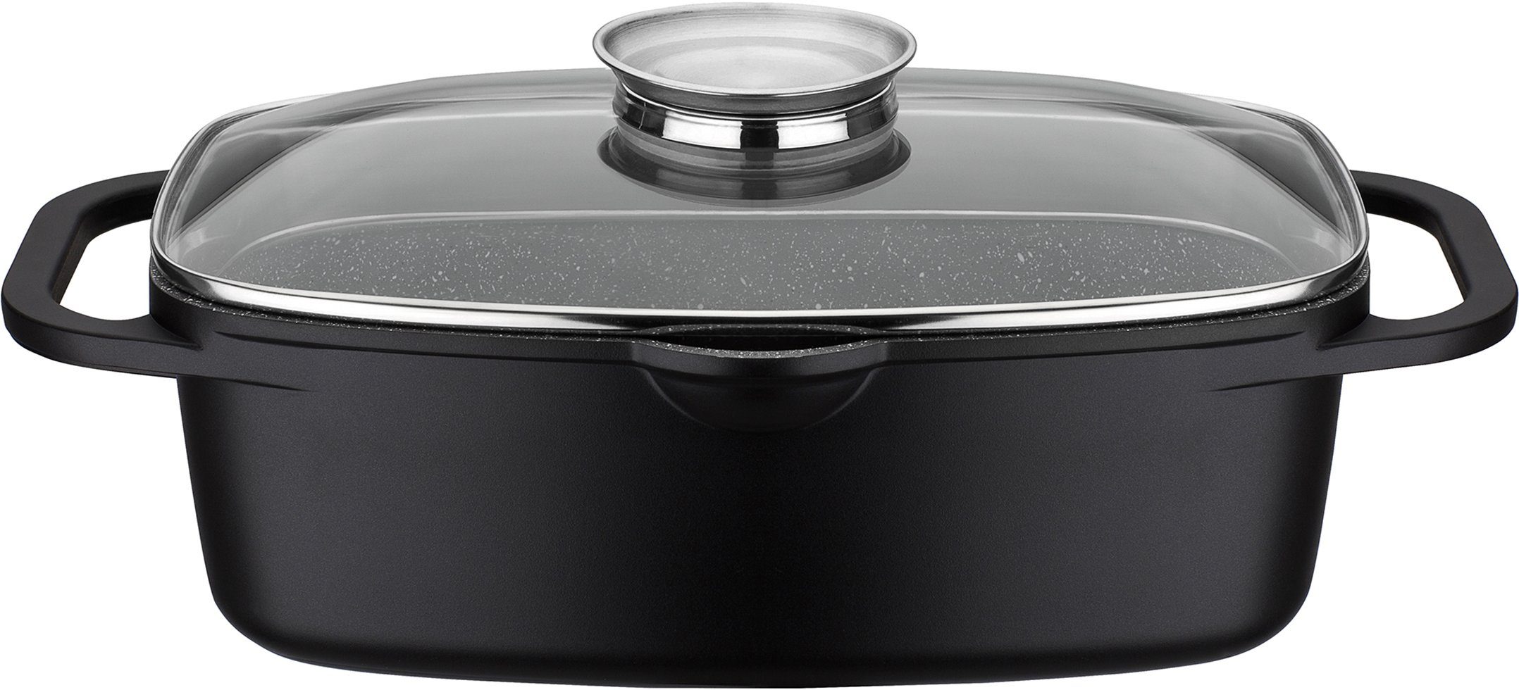 GSW Topf-Set Gourmet Granit, Gusseisen (Set, 4-tlg., 1 Bräter 32cm, 1 Wok Ø32cm, mit Deckel, Gittereinsatz, Pfannenwender), Induktion