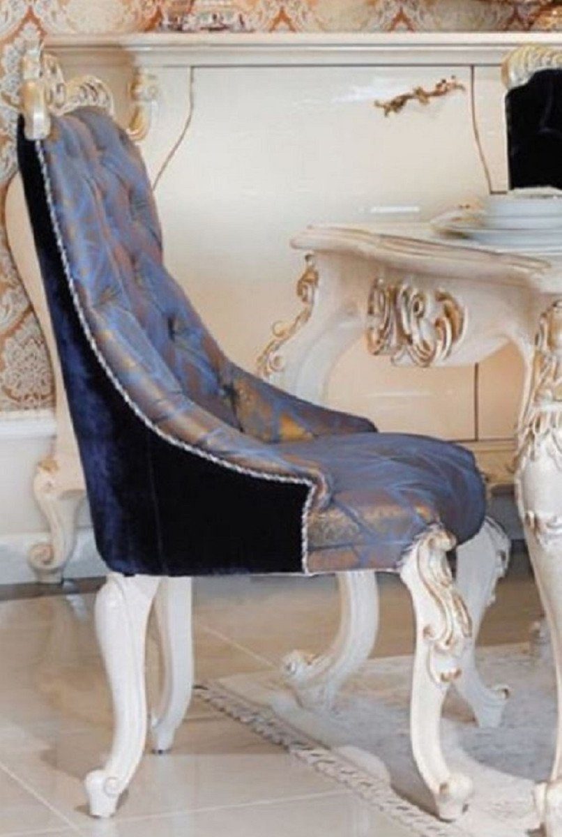 Casa Padrino Esszimmerstuhl Luxus Barock - / Barockstil Dunkelblau im / Handgefertigter Möbel - Esszimmer Küchenstuhl Gold Esszimmerstuhl / Blau Bronze Massivholz
