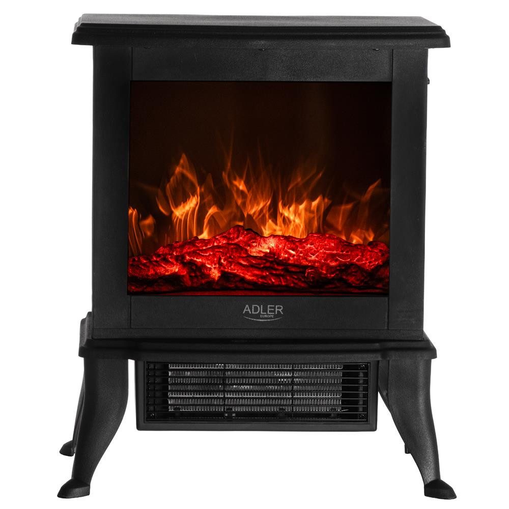 ADLER EUROPE Elektrokamin AD 7754 Kaminofen mit 3D Flammeneffekt Keramikheizung, Standkamin mit Echtflammenoptik gemütlich cozy