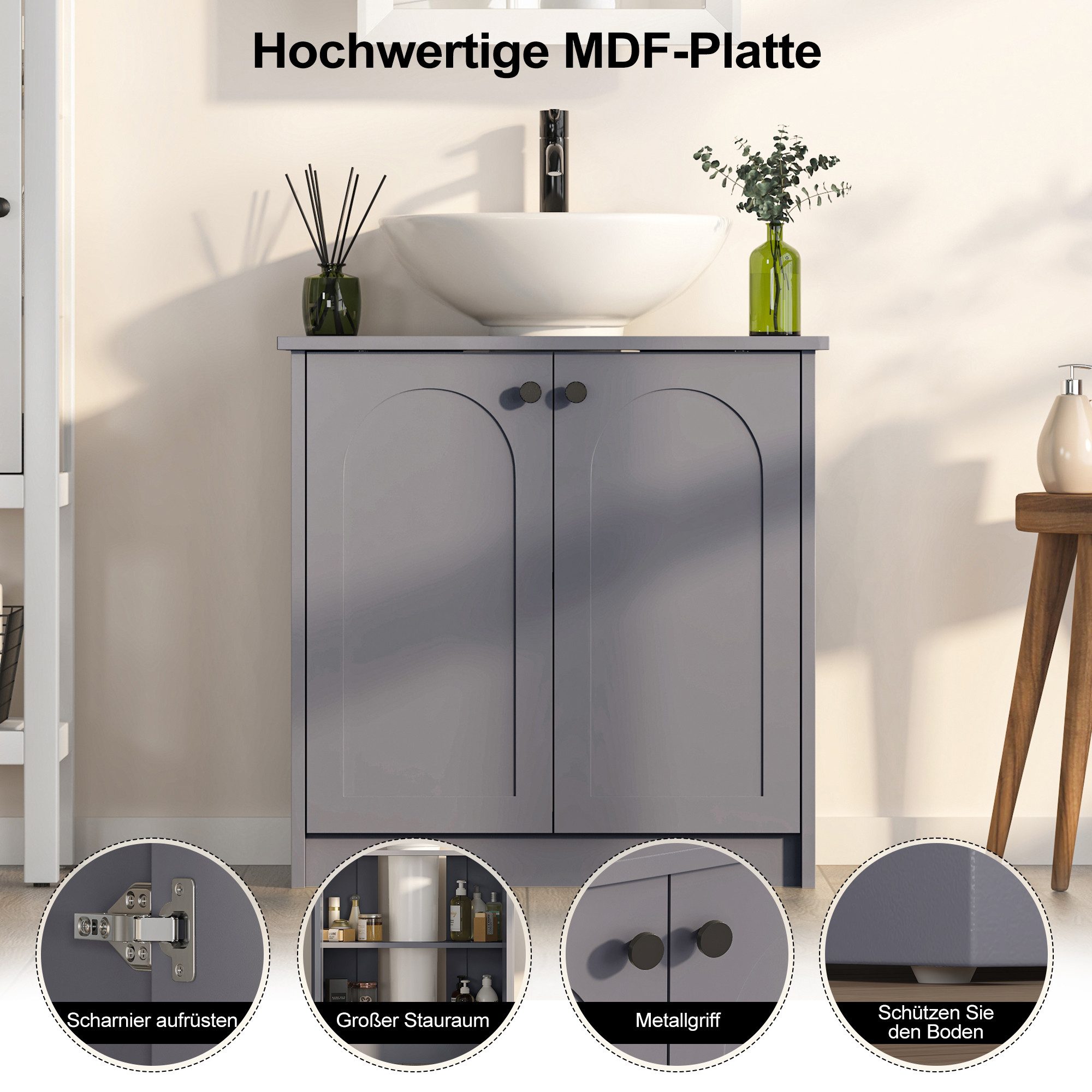 radelldar Waschbeckenunterschrank mit 2 Türen & einem offenen Fach, 60x60x30 cm (1-St) – Bild 5 von 5