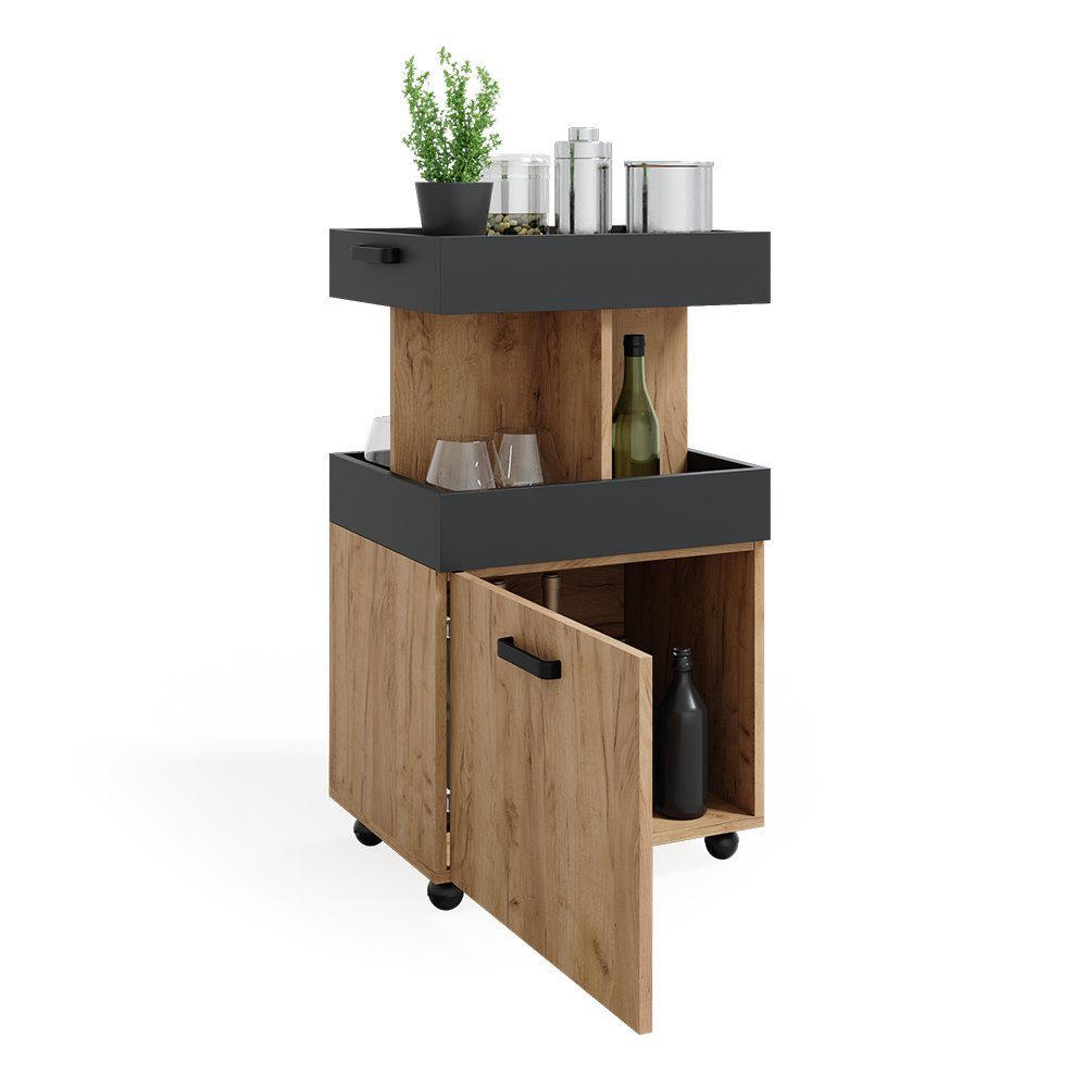 Xonox.home Barschrank Laredo - Weiße Hausbar Mit Schubladen Und Glastüren 117x142cm