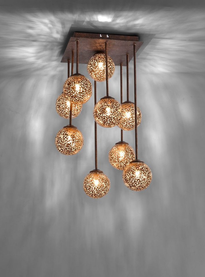 Paul Neuhaus Deckenleuchte GRETA, ohne Leuchtmittel, ExklusiveG9, Inklusive  9 goldfarbenen Schirmen, im dekorativem Muster