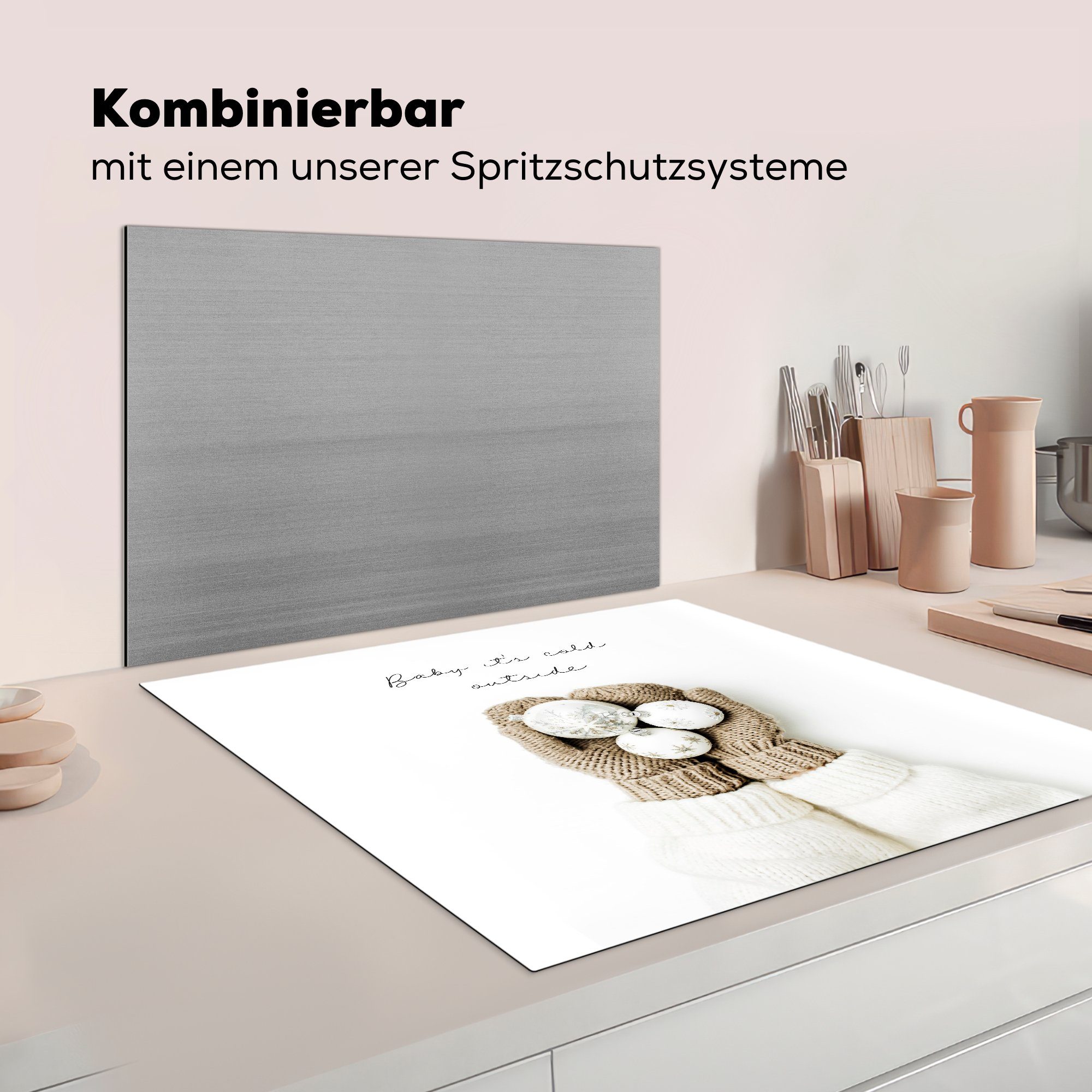 Zitat cm, 78x78 küche Winter Arbeitsplatte - Vinyl, Ceranfeldabdeckung, (1 Herdblende-/Abdeckplatte tlg), - Handschuhe, für MuchoWow