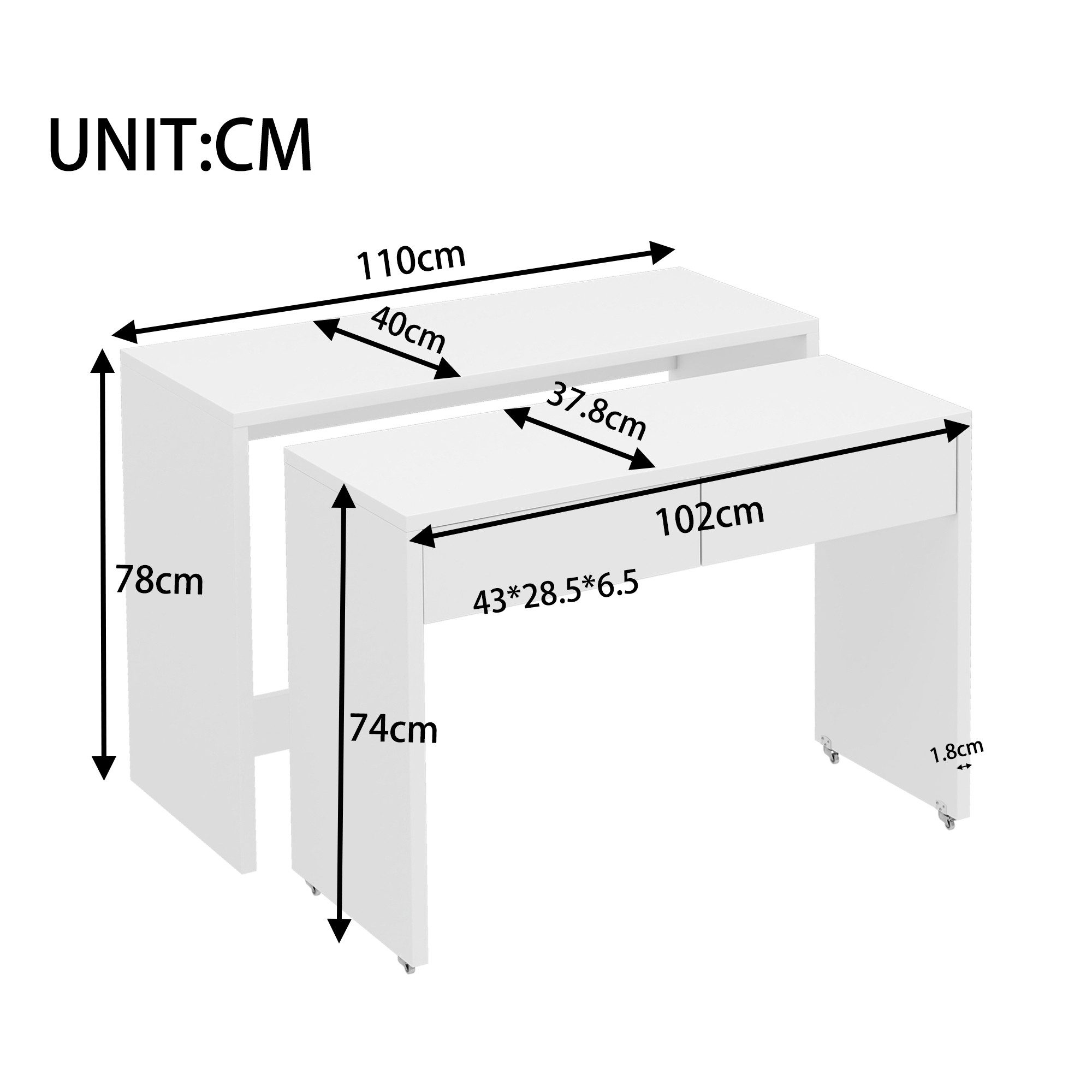 Merax Schreibtisch 2-in-1 ausziehbarer Kompaktschreibtisch (110×40×78 cm, 1 günstig online kaufen