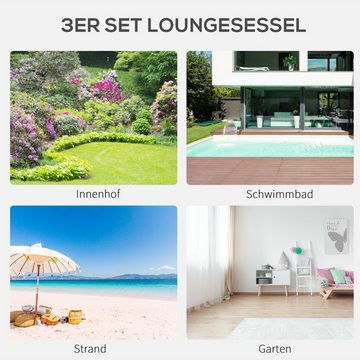 Outsunny Gartenliege Sonnenliege-Set mit Tisch, 2 Liegestühlen, Liege, 3 St., Relaxliege, für Balkon, Terrasse, Schwarz