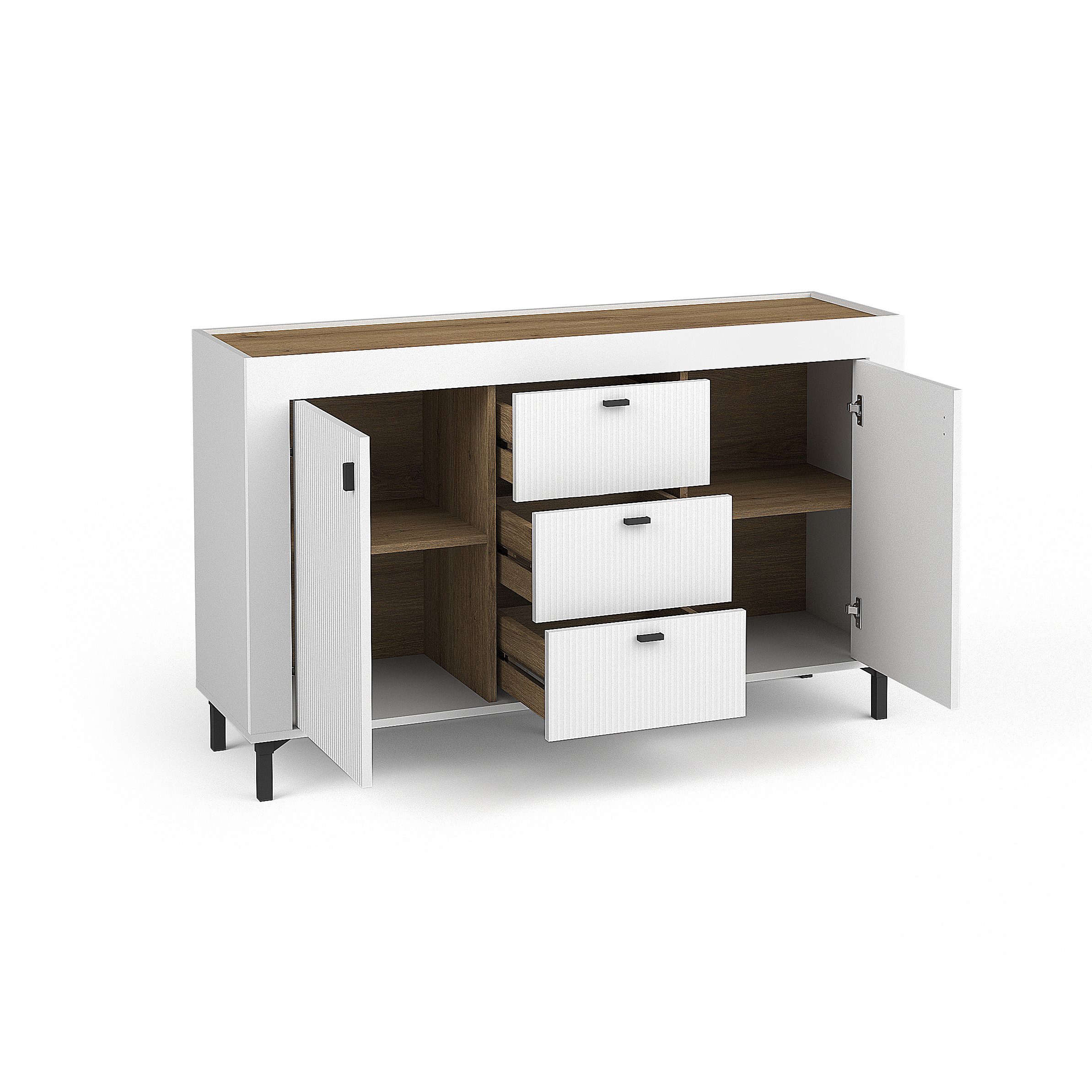 Beautysofa Kommode MONTA mit 2 Türen und 3 Schubladen (Modernes Design, viel Stauraum)