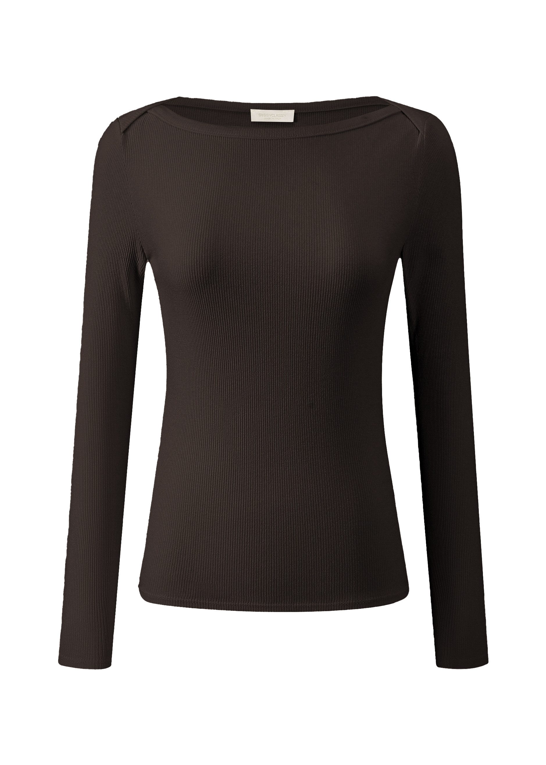 SASSYCLASSY Langarmshirt Langarmshirt mit U-Boot Ausschnitt für Damen Elegantes Shirt in feiner Rippstruktur – Bild 2 von 5