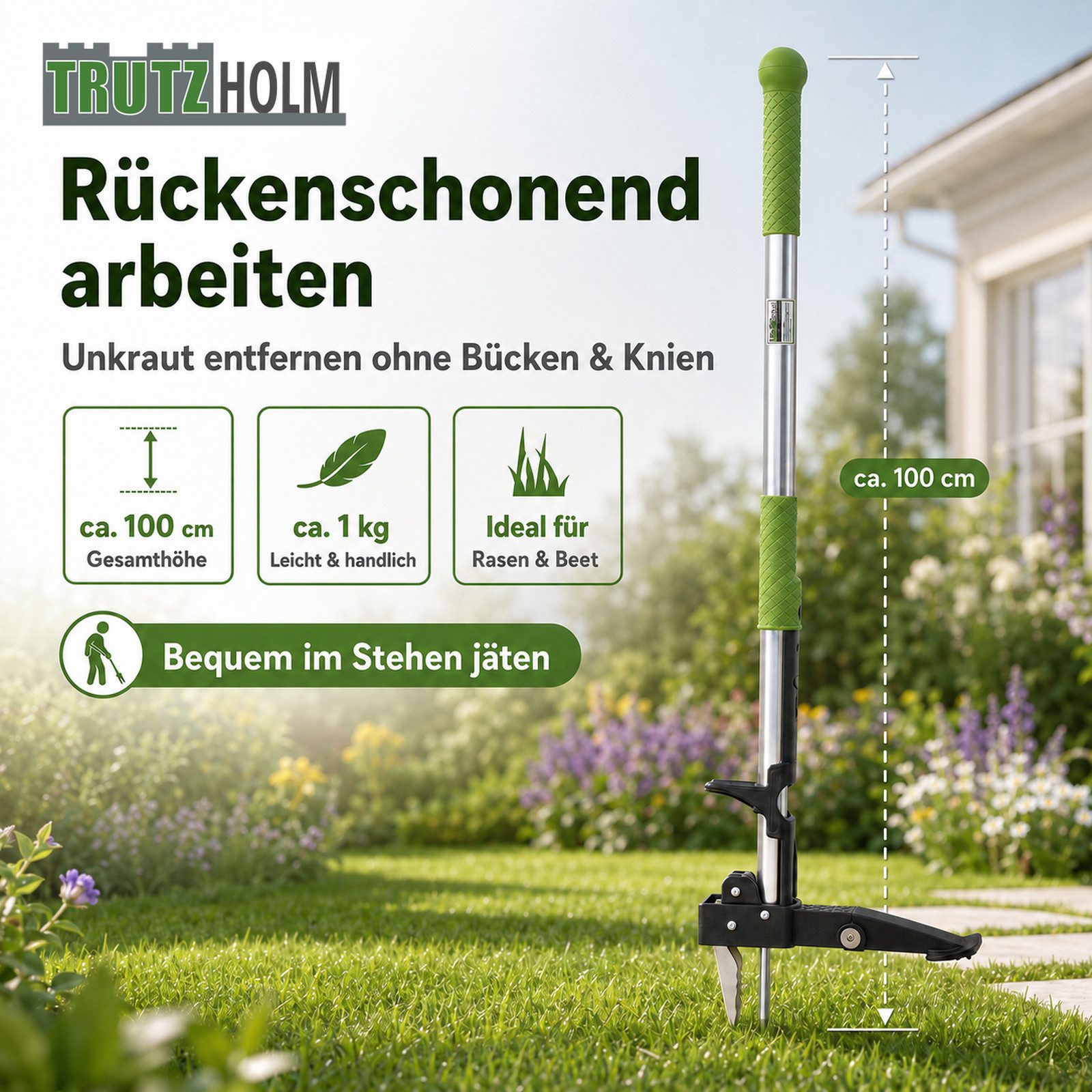 TRUTZHOLM Unkrautstecher Löwenzahnentferner Unkrautentferner 100 cm Länge inkl. 4 Krallen, 100 cm Gesamtlänge