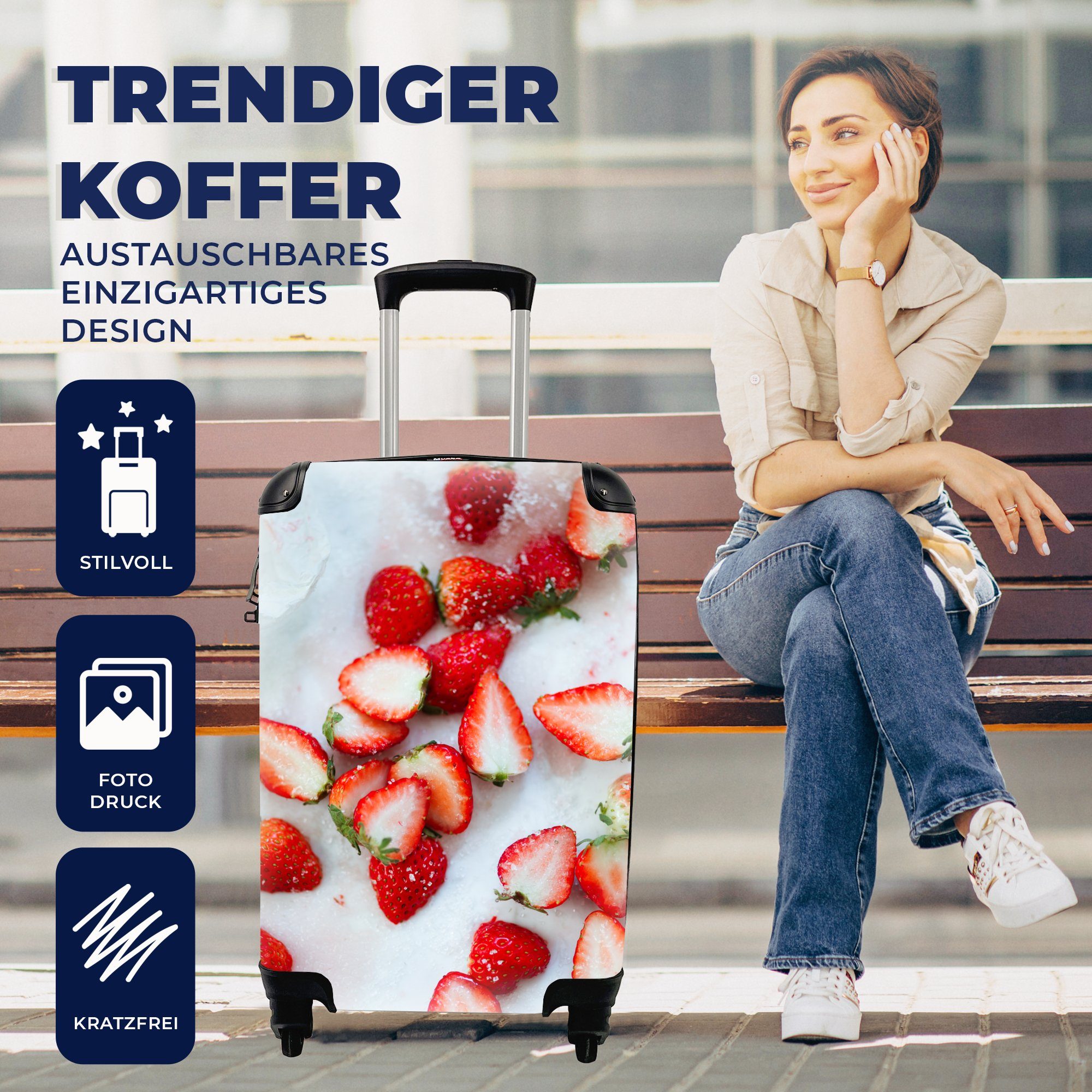 - mit Reisekoffer Handgepäckkoffer für MuchoWow Rollen, 4 Reisetasche - rollen, Ferien, Marmor, Obst Handgepäck Trolley, Erdbeere