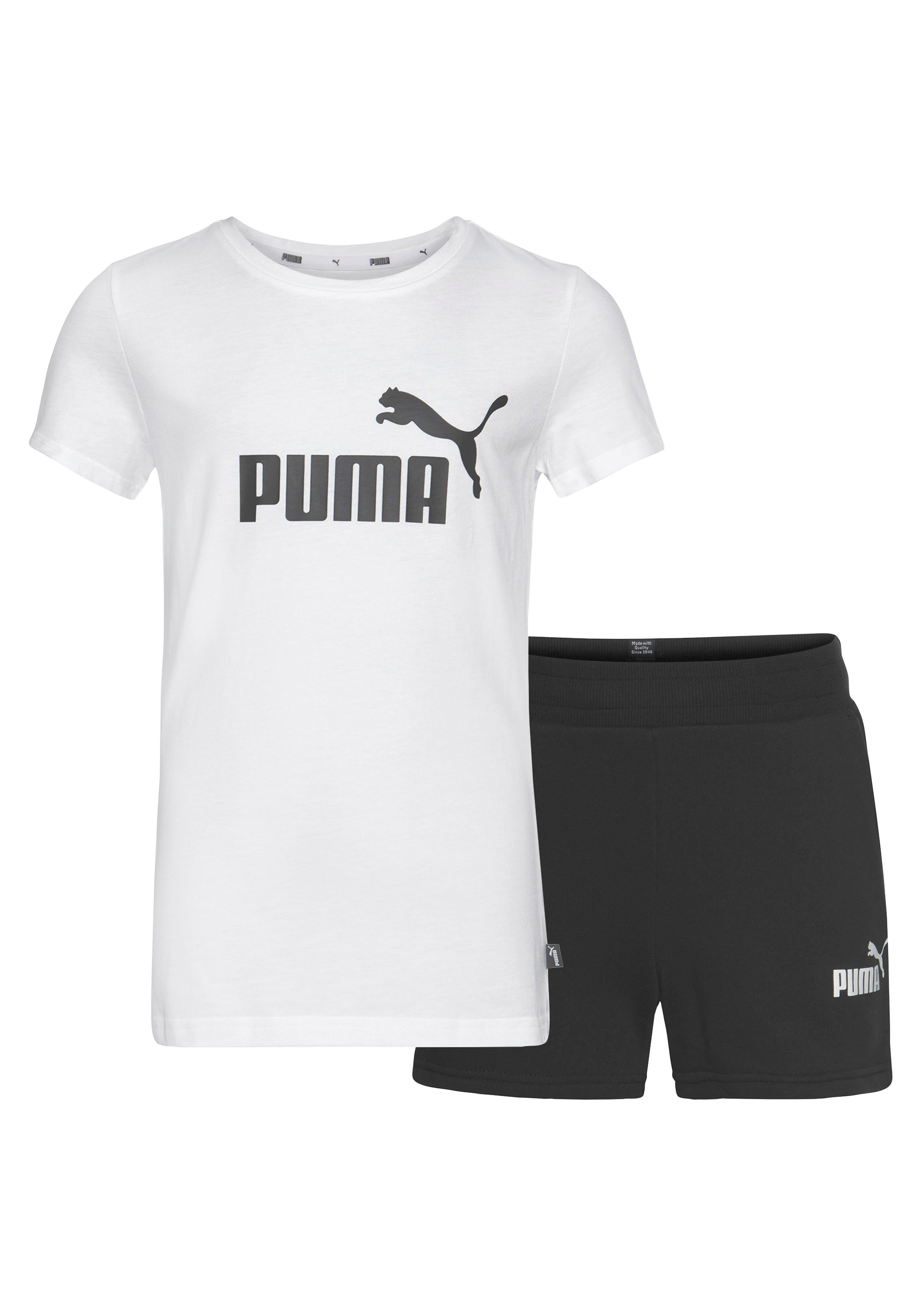 & (Set, Logo Tee G für weiß-schwarz Set Shorts PUMA Freizeitanzug Kinder 2-tlg)