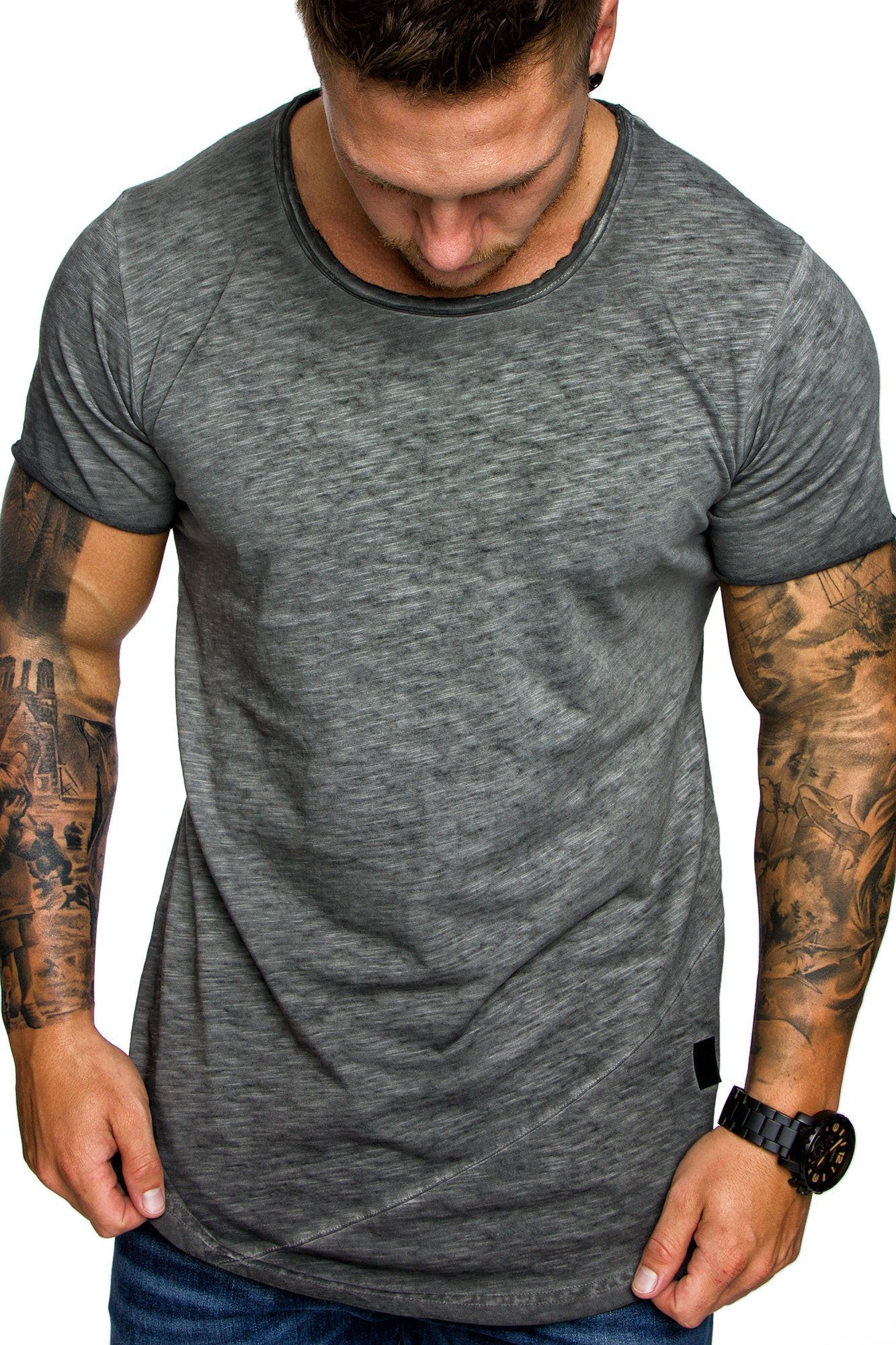 Amaci&Sons T-Shirt AUSTIN Herren Oversize Vintage Zipper Crew Neck Rundhals günstig online kaufen