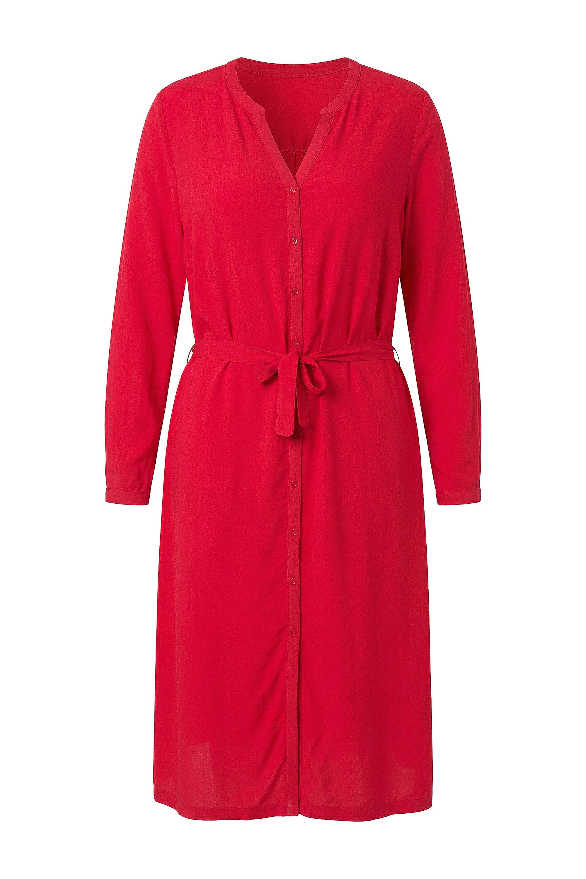 Jerseykleid Midikleid A-Linie Bindegürtel Knopfleiste Langarm