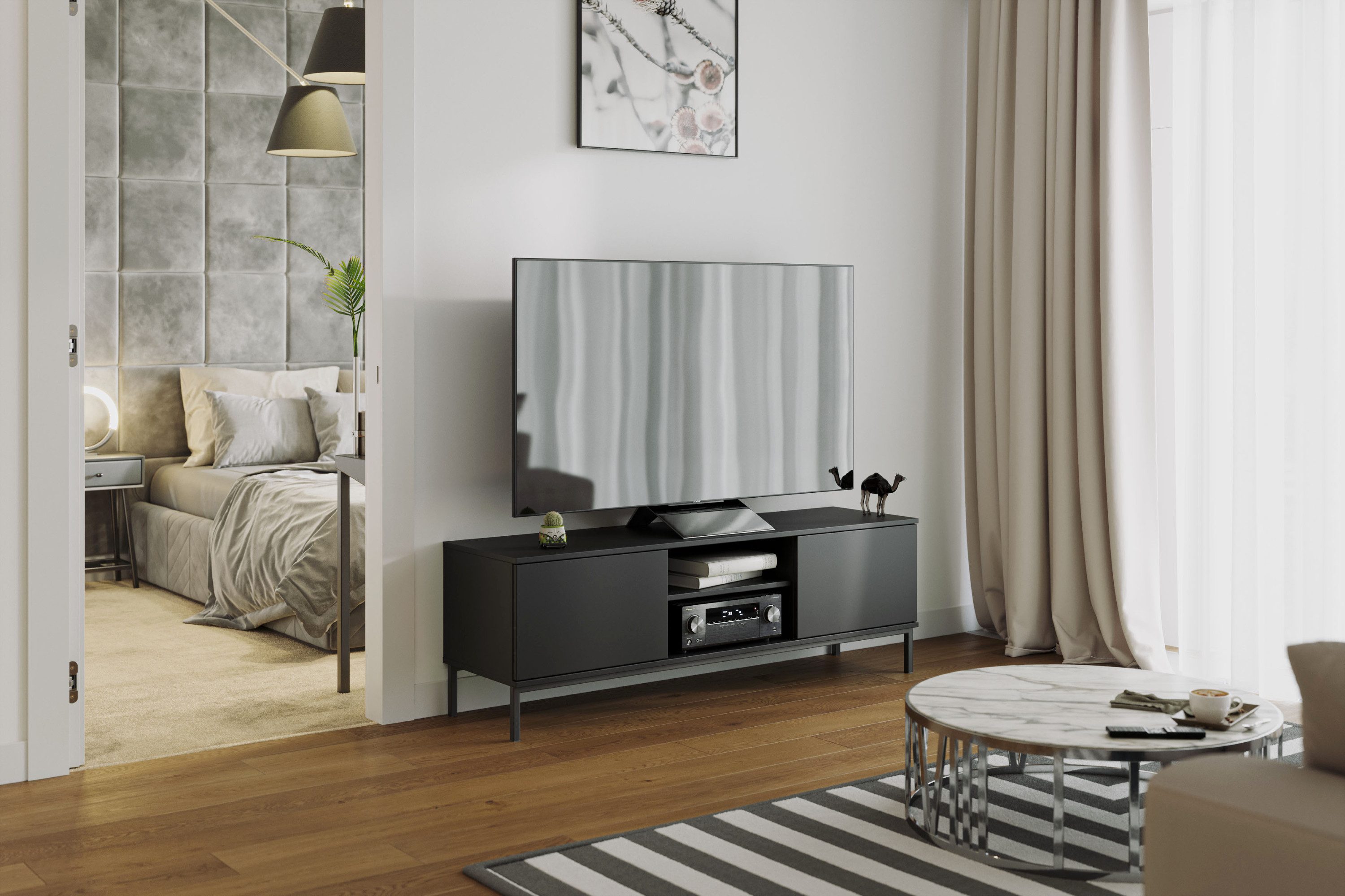 KONSIMO® TV-Schrank ERISTI Fernsehschrank, TV-Board, hergestellt in der EU mit 2 Türen, Push-to-Open-System, Fach für Receiver, breite: 150 cm
