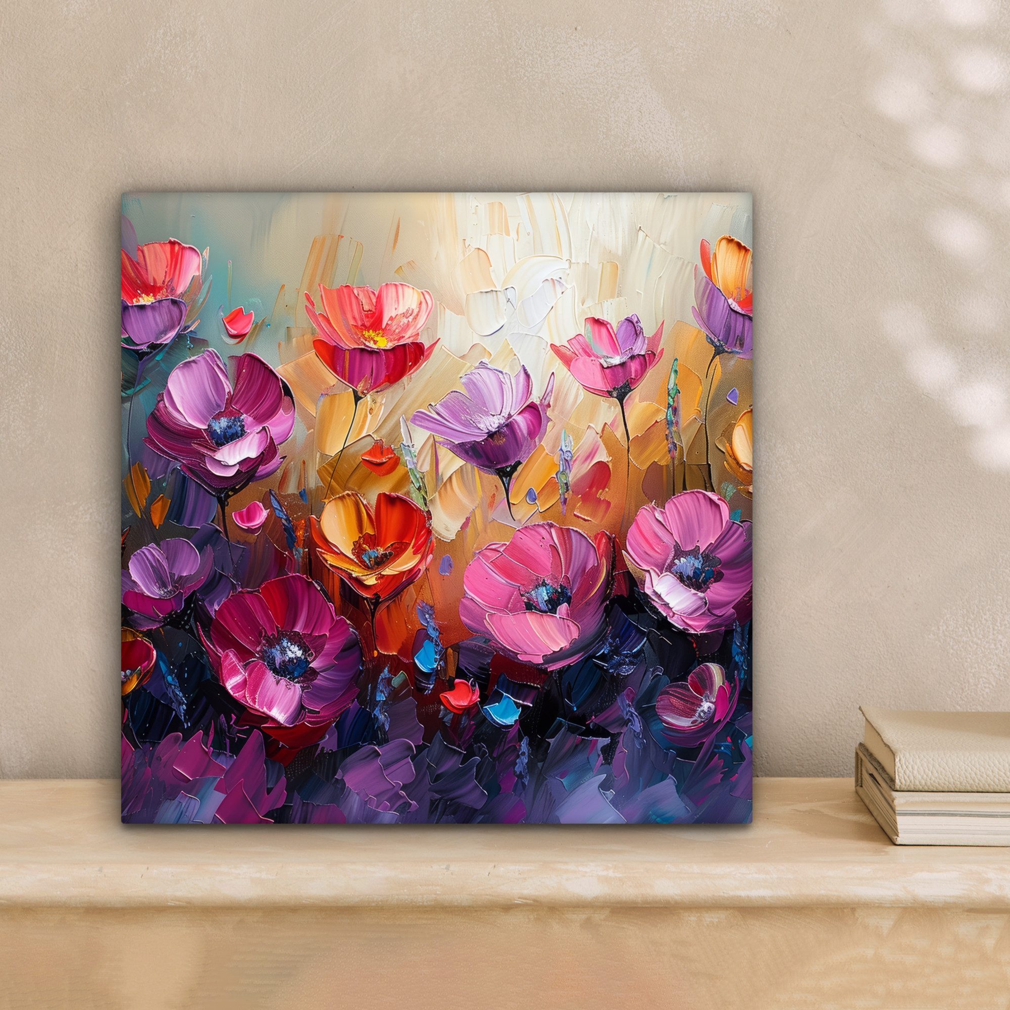 OneMillionCanvasses® Leinwandbild Blumen - Lila - Farbenfroh - Handbemalt - günstig online kaufen