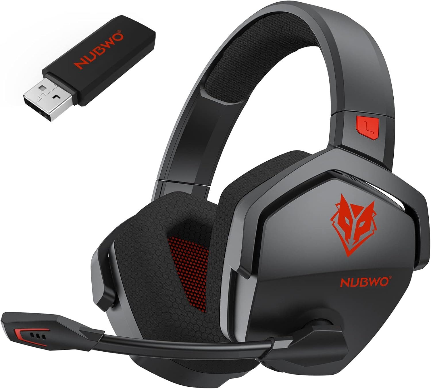 NUBWO mit Mikrofon für PS5 PS4 PC 100h Akku Gaming-Headset (Leistungsstarkes Gaming Headset mit 50mm Treibern sorgt für klaren Sound und präzise Audioortung in intensiven Spielsituationen, 2,4 GHz + BT Gaming Kopfhörer mit 50mm Treiber & langer Laufzeit)