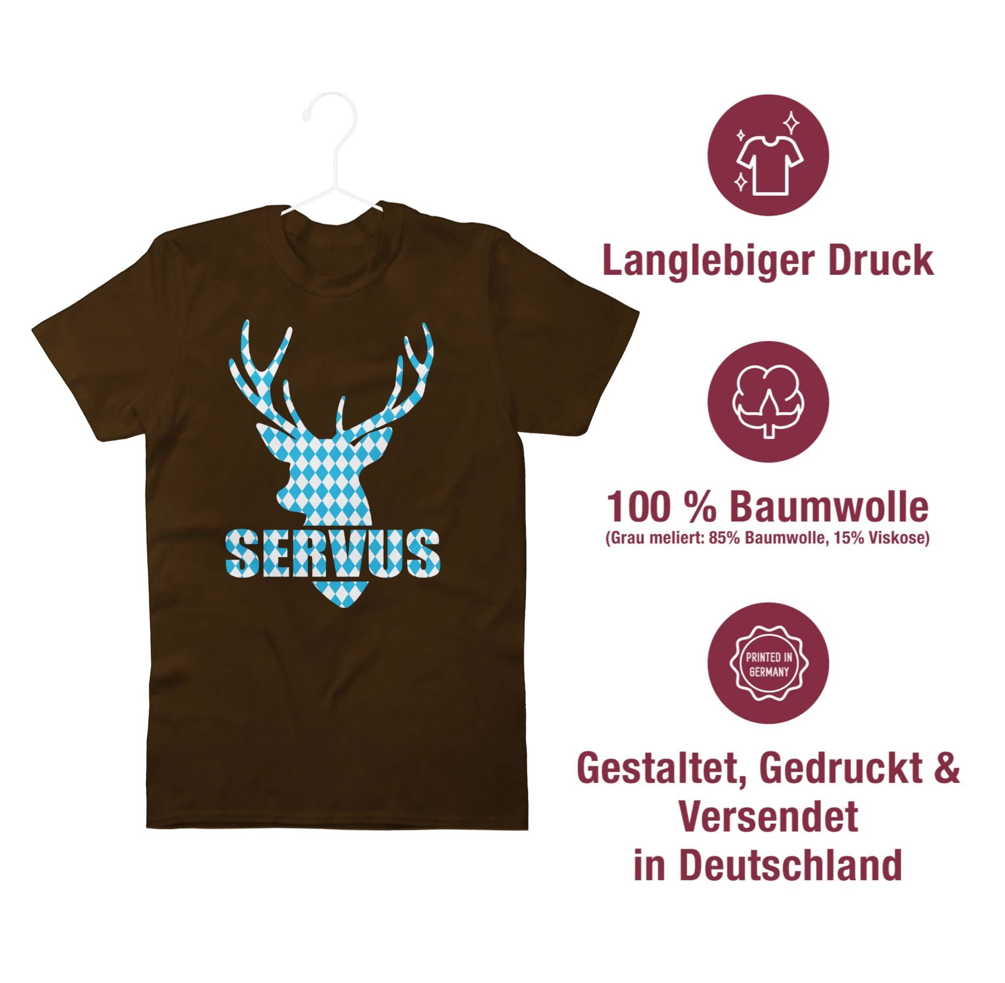 Shirtracer T-Shirt Servus Braun für bayrischem - Hirsch Oktoberfest 03 Mode Herren mit Muster