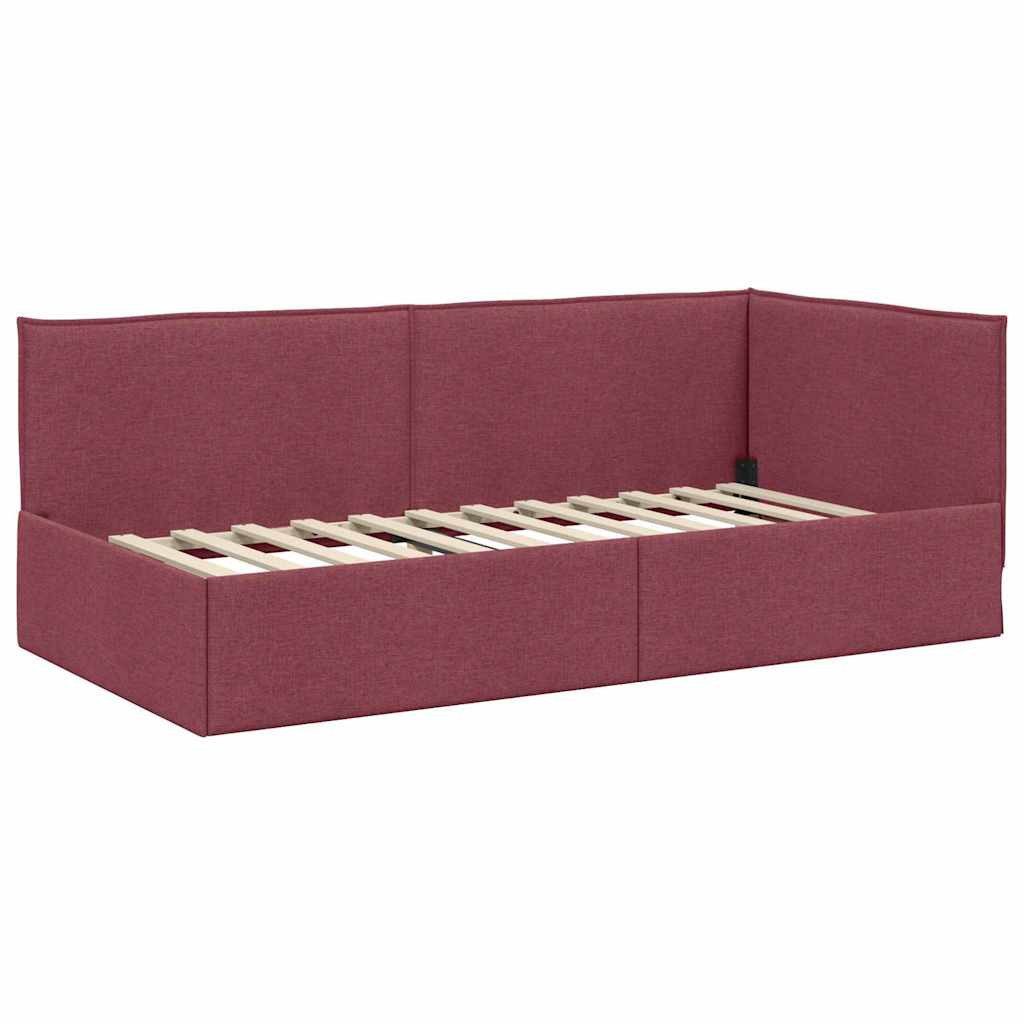 vidaXL Bett Eckbettgestell mit Kopfteil Weinrot 90 x 190 cm Stoff (1-tlg)