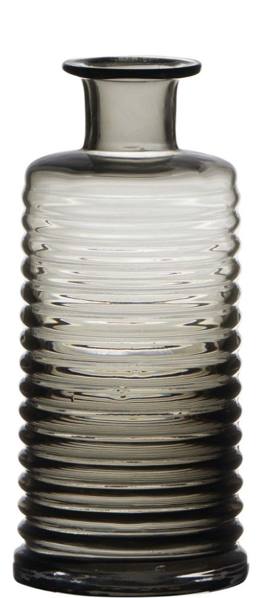 INNA-Glas Dekovase Glas Dekoflasche Stuart mit Rillen, grau-klar, 21,5cm, Ø9,5cm