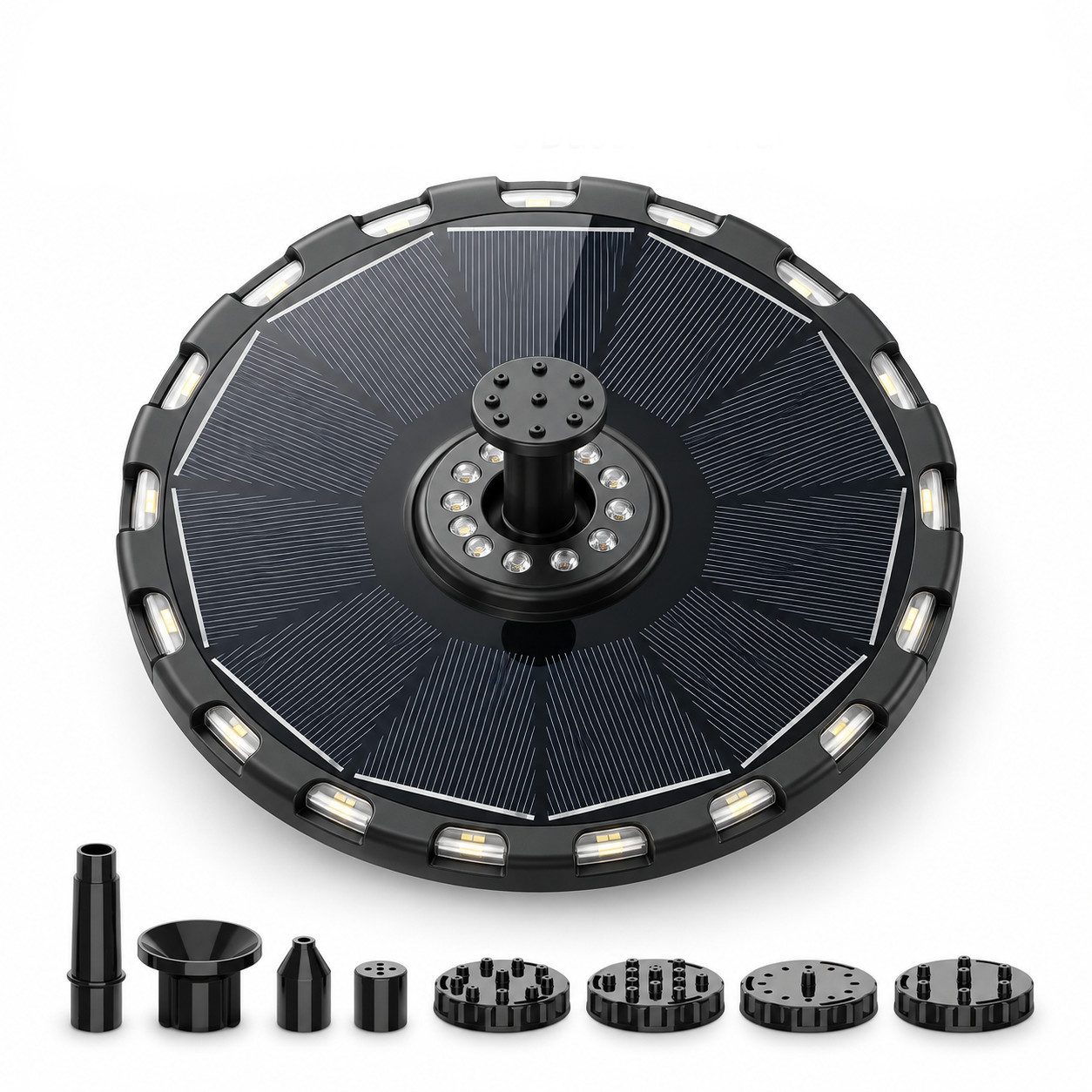 Tekoo Wasserspiel Solar Schwimmfontäne mit 7 Farbmodi & 6 Düsen, 18 cm Breite, (Komplettset, Mehrteiliges Set), Solarbetrieben, 7 LED-Farbmodi