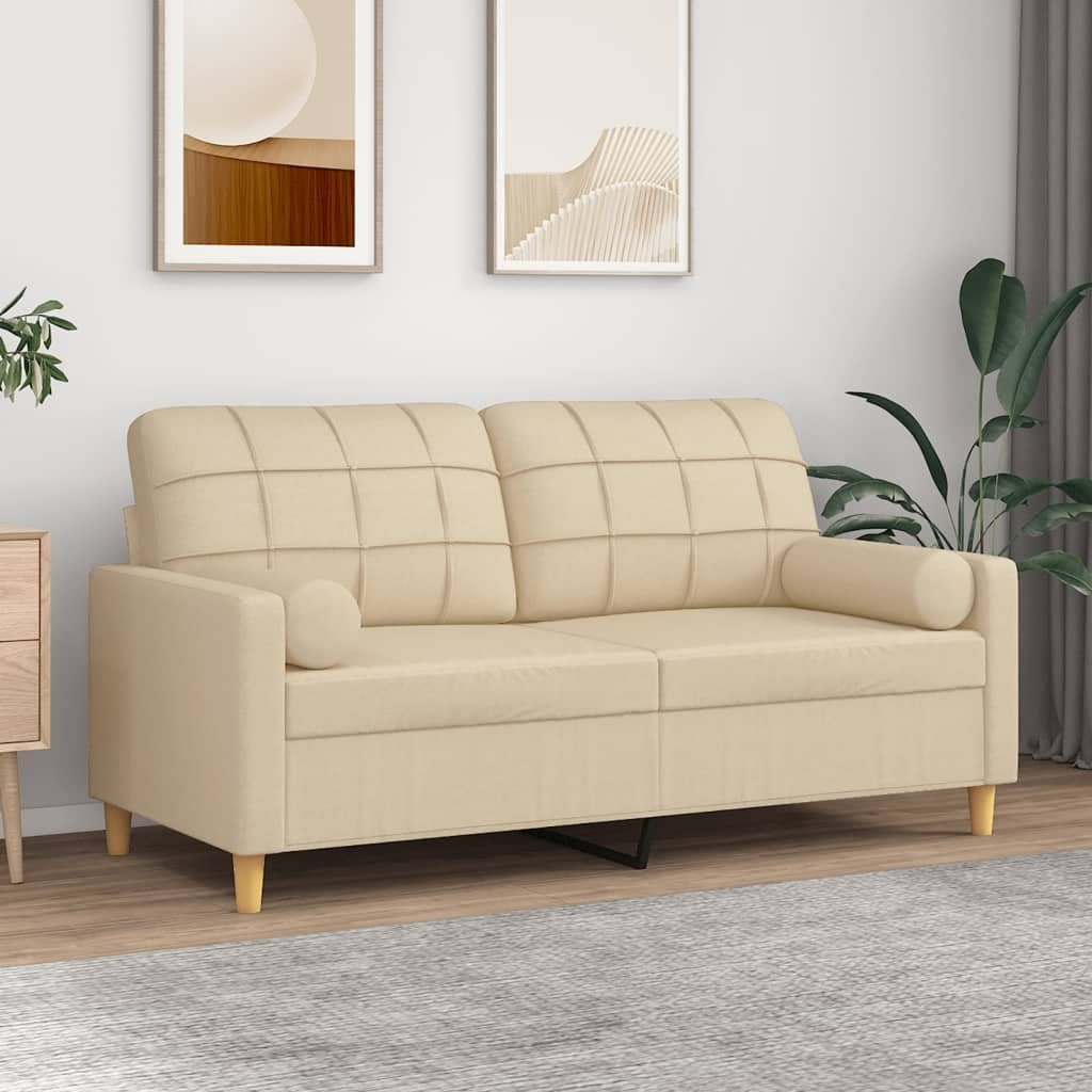 vidaXL Sofa 2-Sitzer-Sofa mit Zierkissen Creme 140 cm Stoff